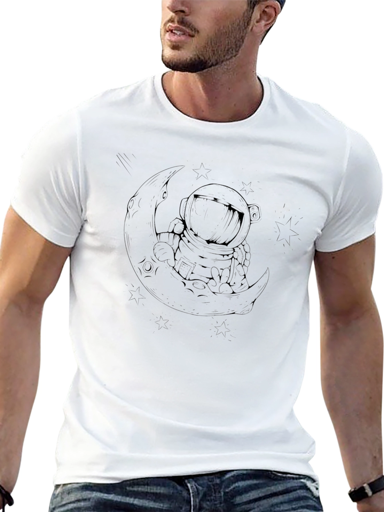 Astronaut Moon T-Shirt - Mens Black Graphic Tee