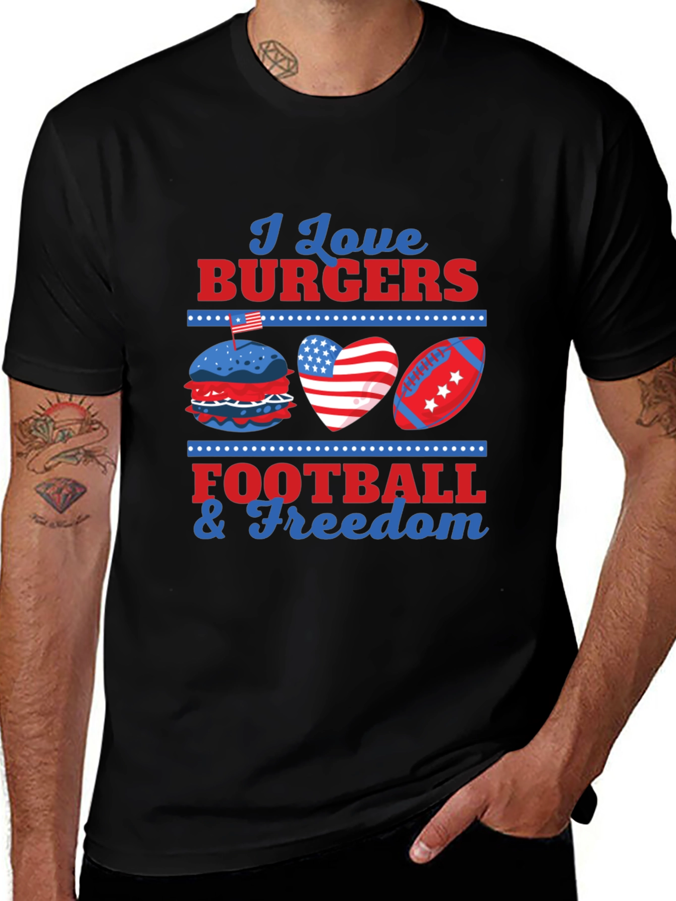 I Love Burgers Football & Freedom T-Shirt