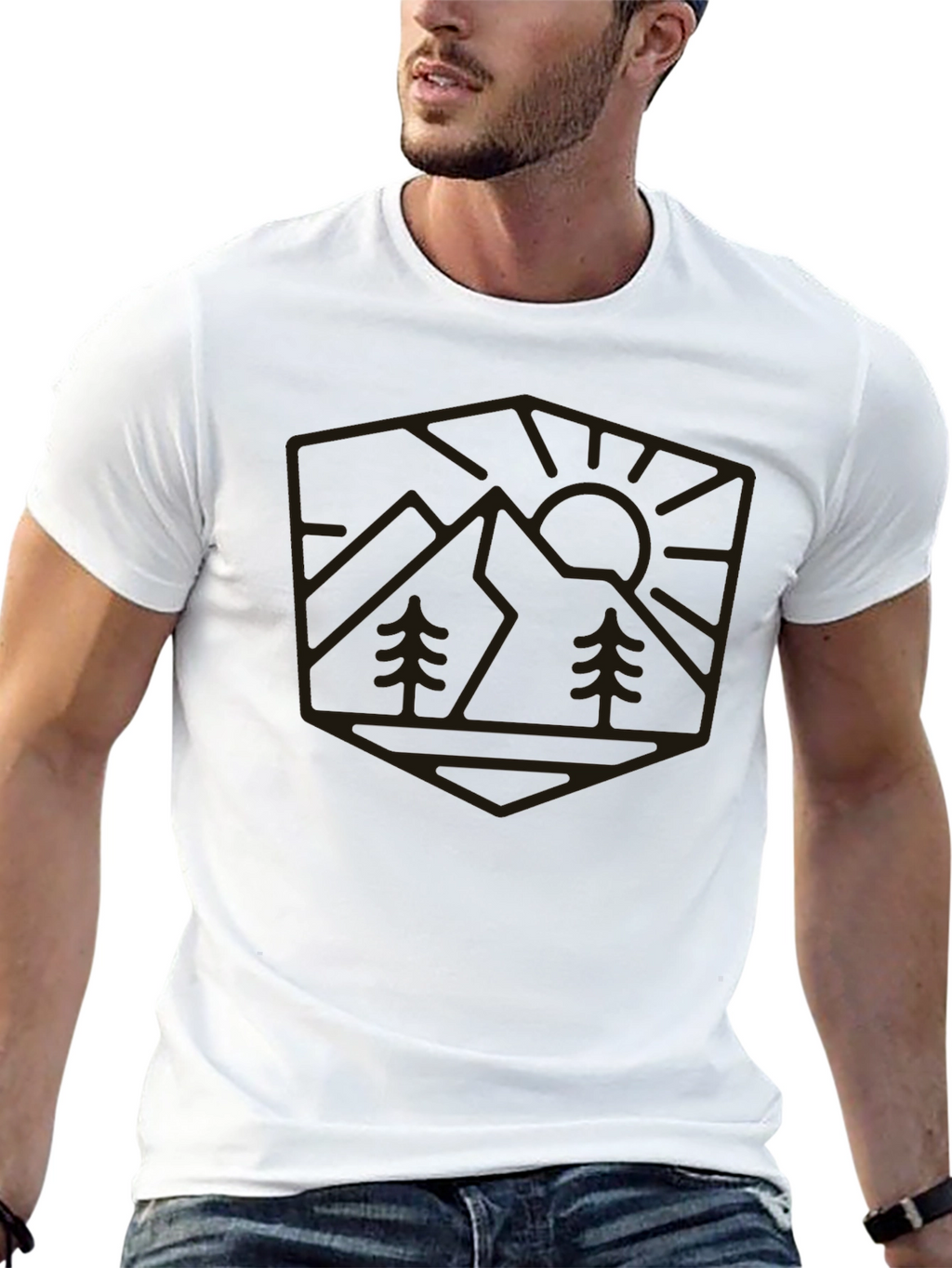 Mountain Scene Graphic Tee - Black Casual Shirt