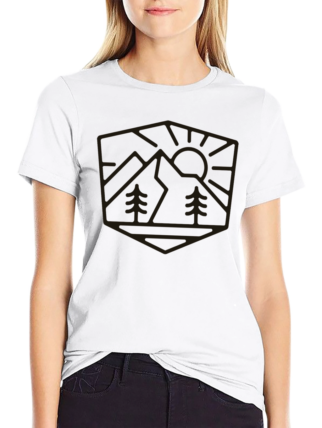 Mountain Scene Graphic Tee - Black Casual Shirt