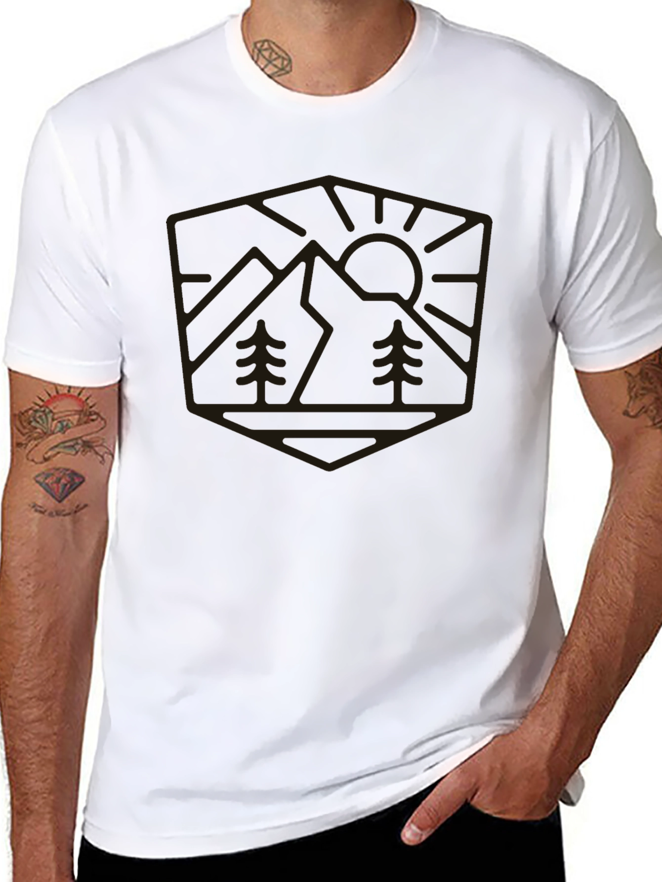 Mountain Scene Graphic Tee - Black Casual Shirt