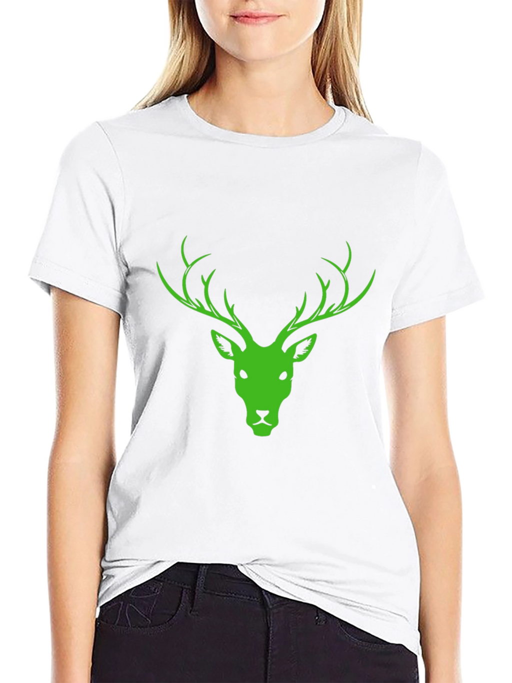 Black T-Shirt with Green Deer Head Design
