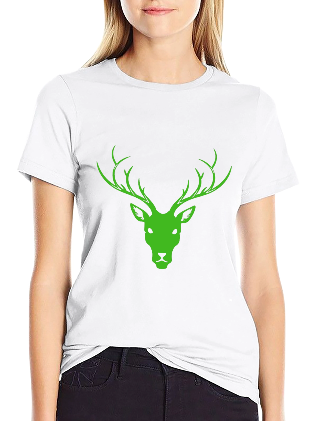 Black T-Shirt with Green Deer Head Design
