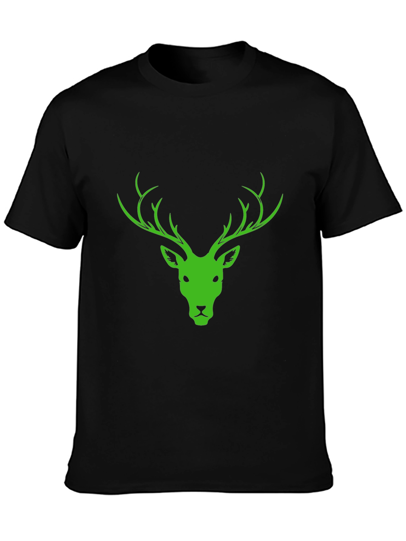 Black T-Shirt with Green Deer Head Design