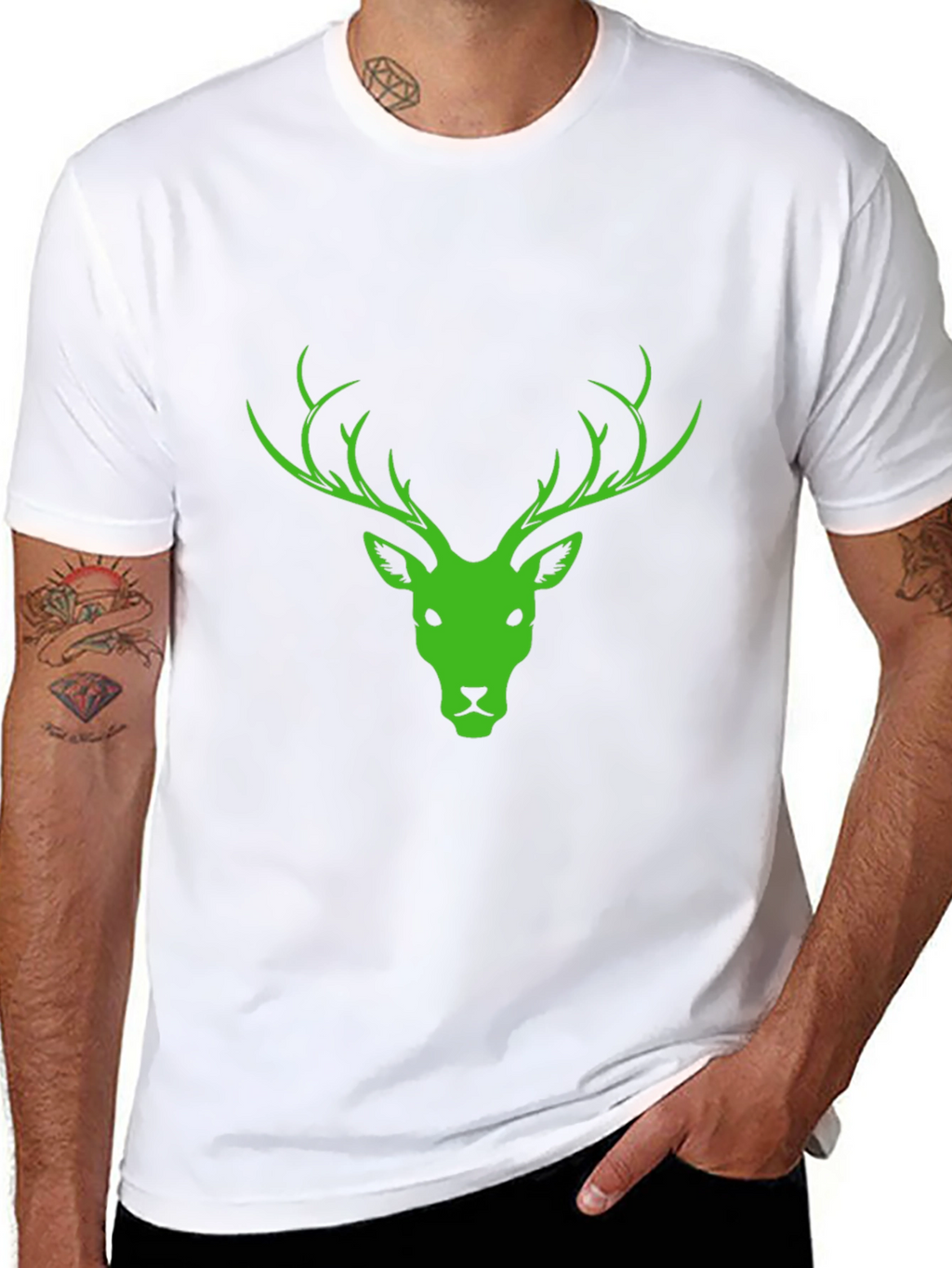 Black T-Shirt with Green Deer Head Design