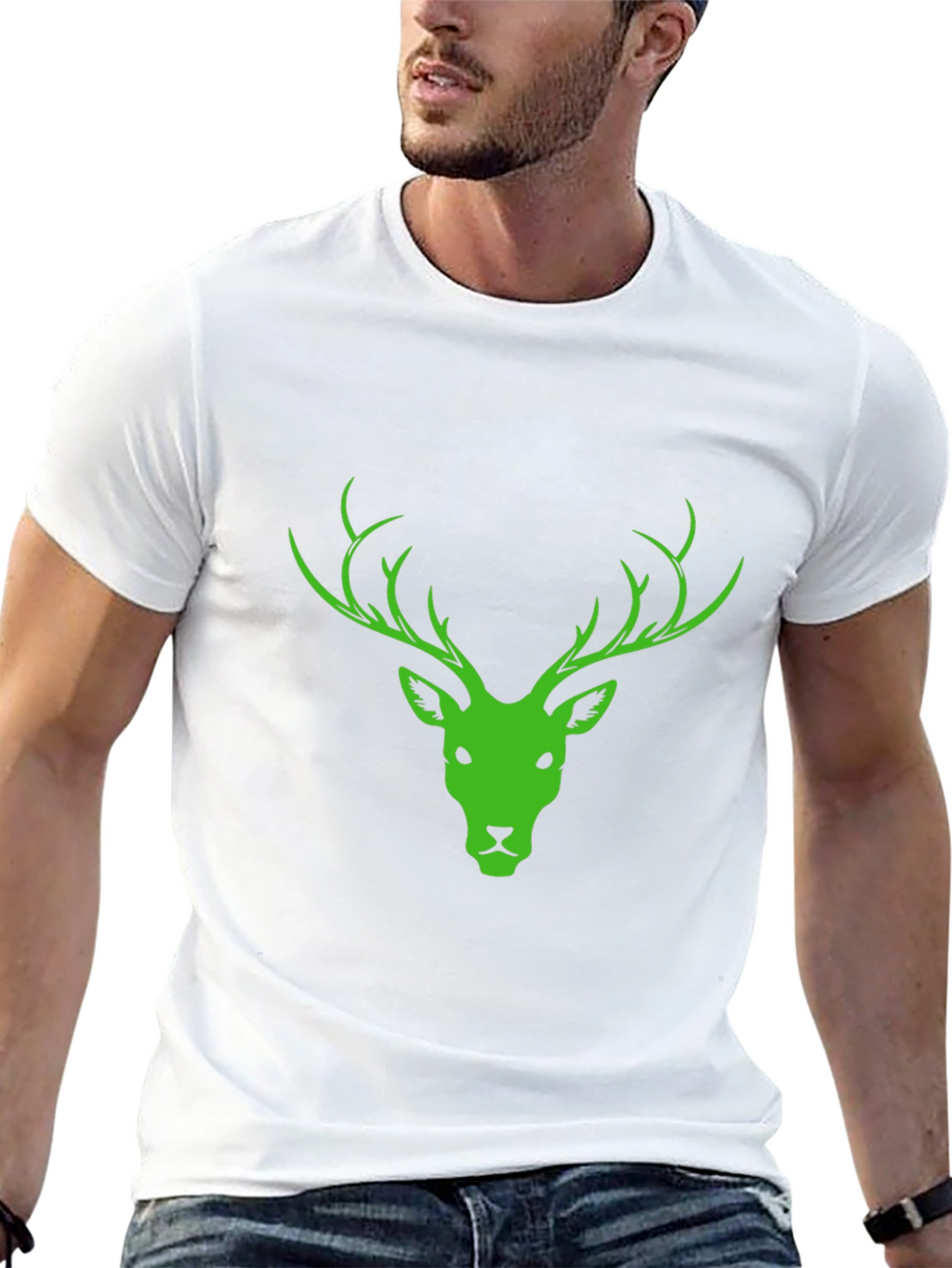 Black T-Shirt with Green Deer Head Design