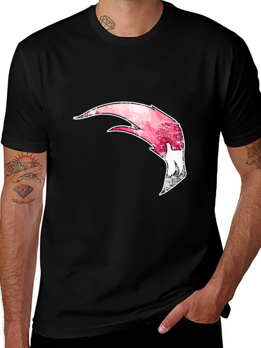 Mens Black T-Shirt with Abstract Pink Design