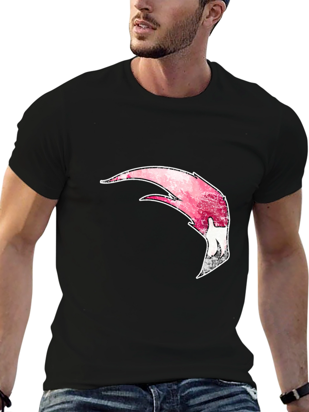 Mens Black T-Shirt with Abstract Pink Design