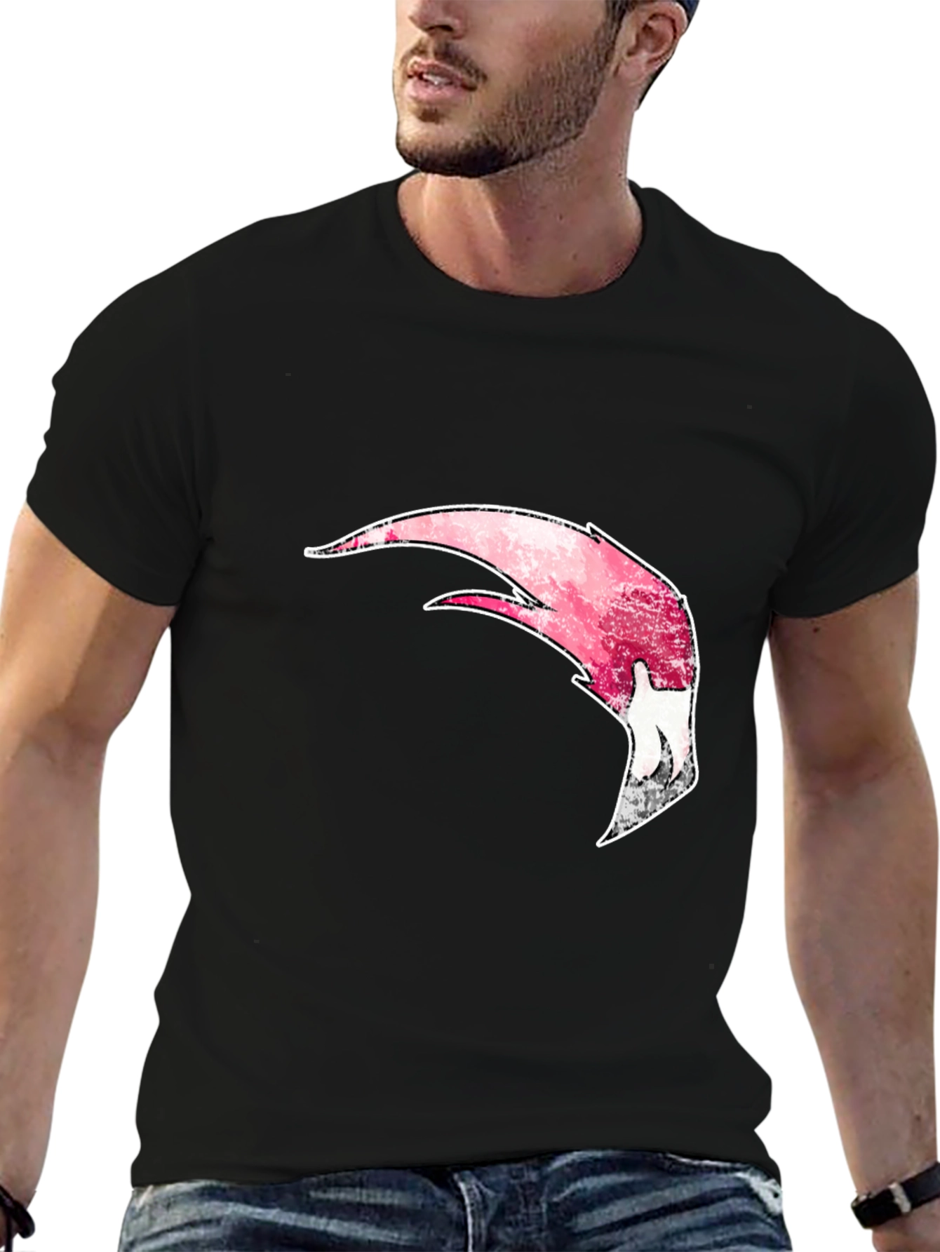 Mens Black T-Shirt with Abstract Pink Design
