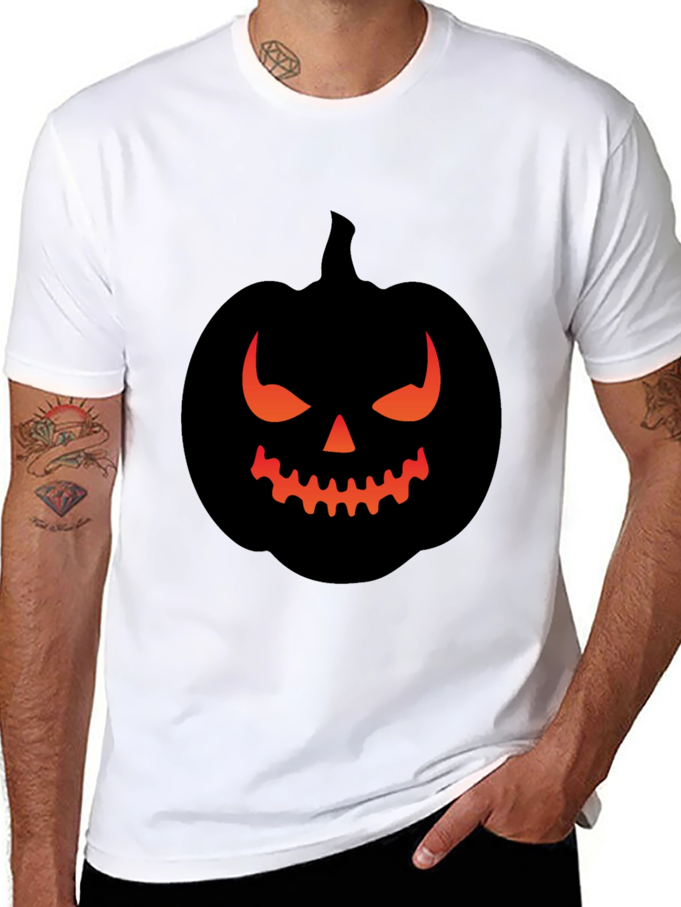 Mens Halloween Pumpkin Graphic Tee - Black