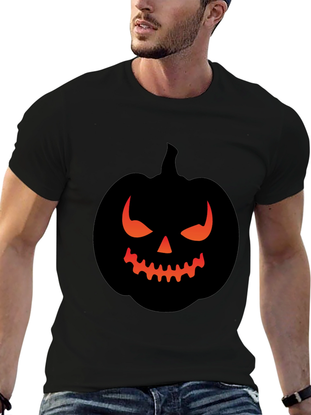 Mens Halloween Pumpkin Graphic Tee - Black