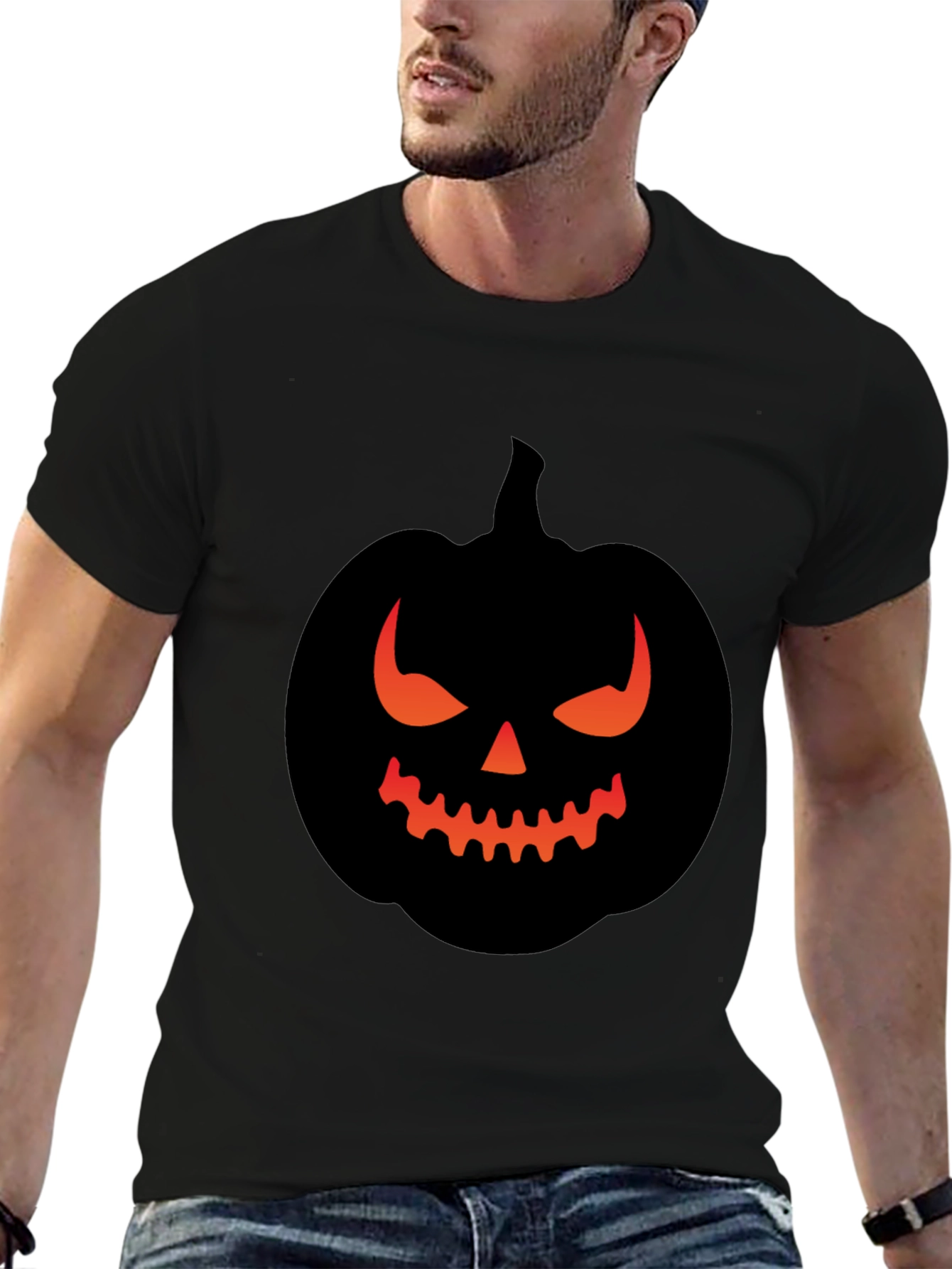 Mens Halloween Pumpkin Graphic Tee - Black