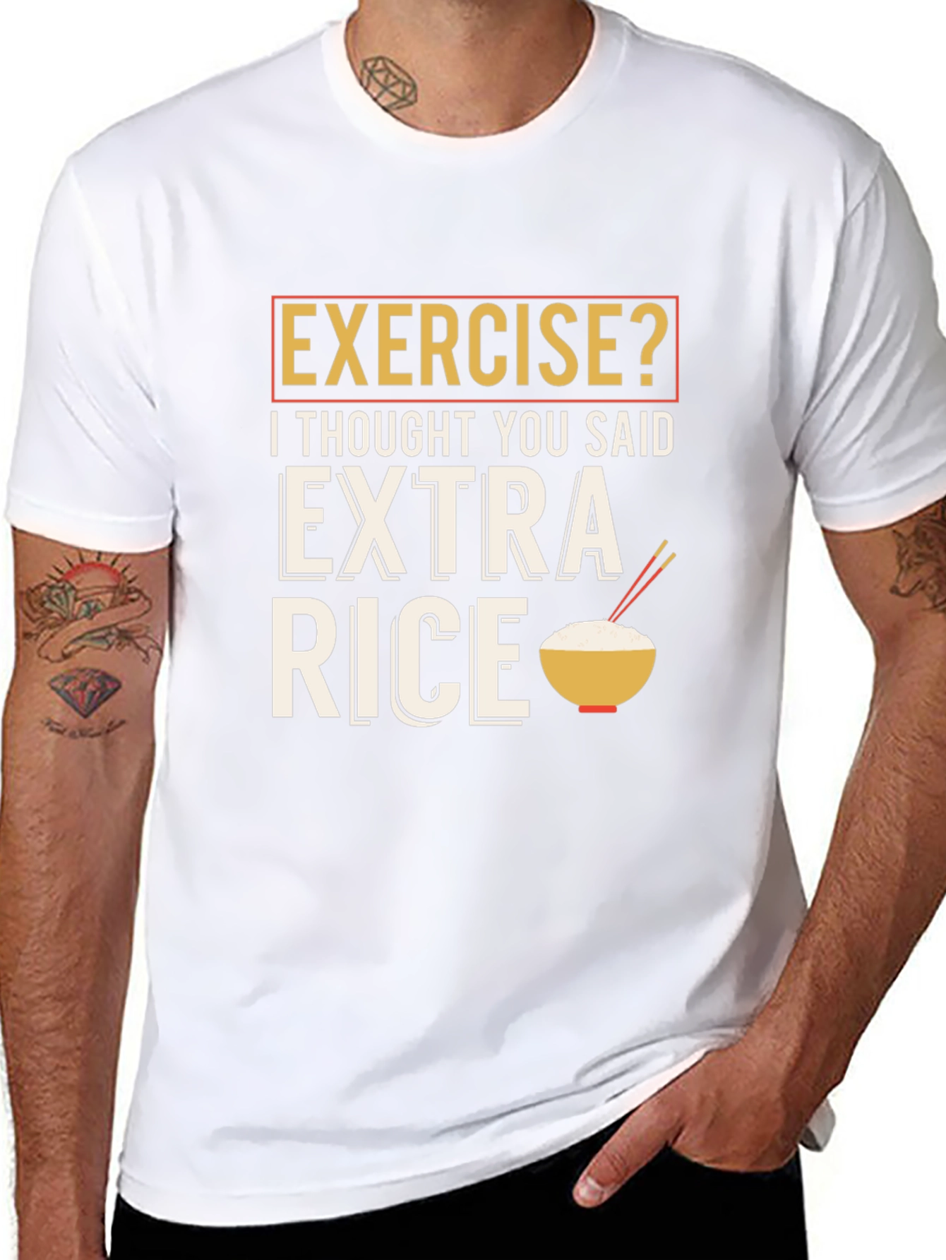 Exercise? Extra Rice Funny Graphic T-Shirt