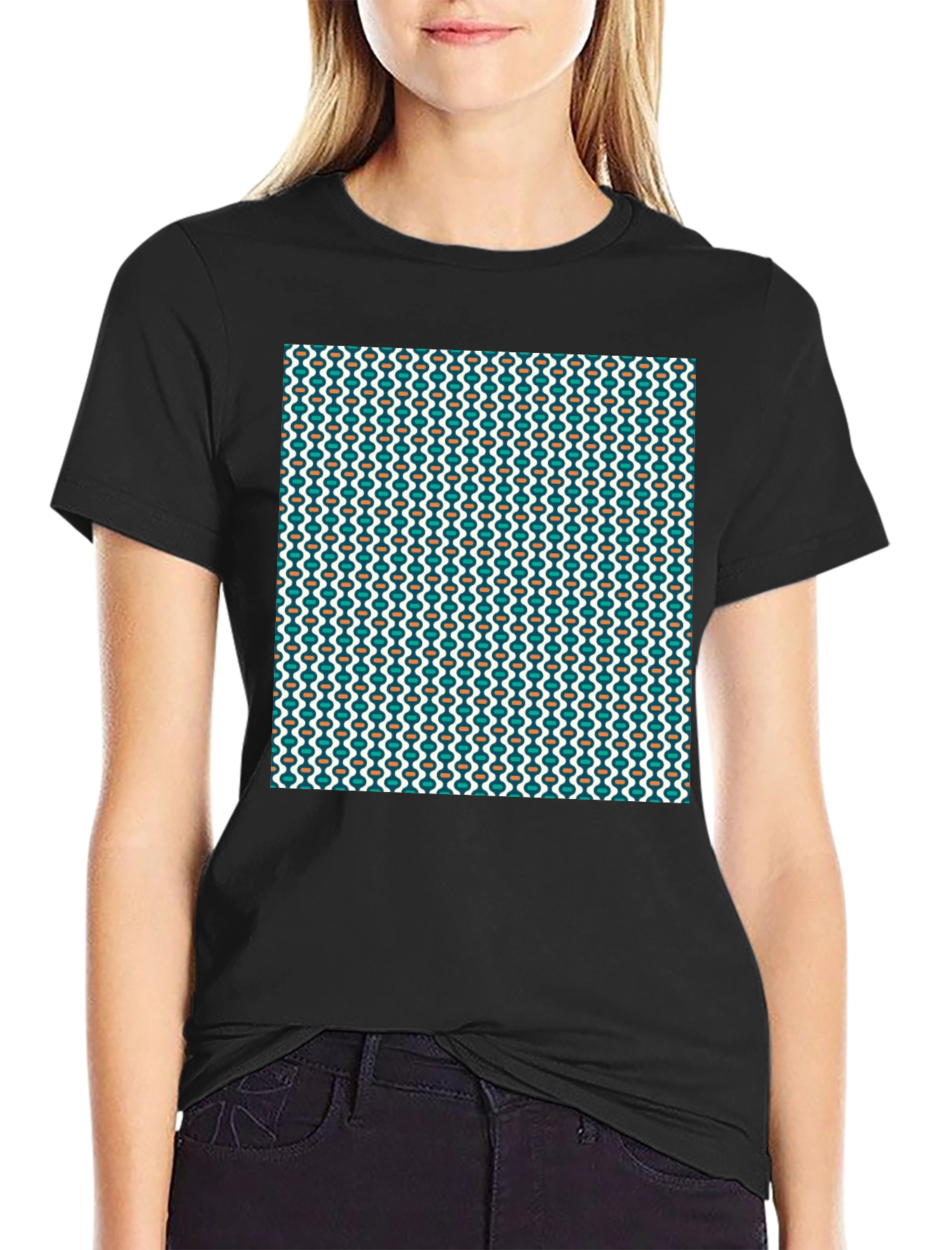 Retro Pattern Black T-Shirt - Stylish Casual Wear