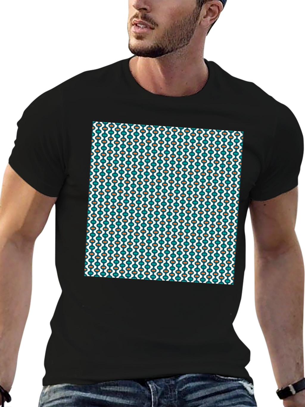 Retro Pattern Black T-Shirt - Stylish Casual Wear