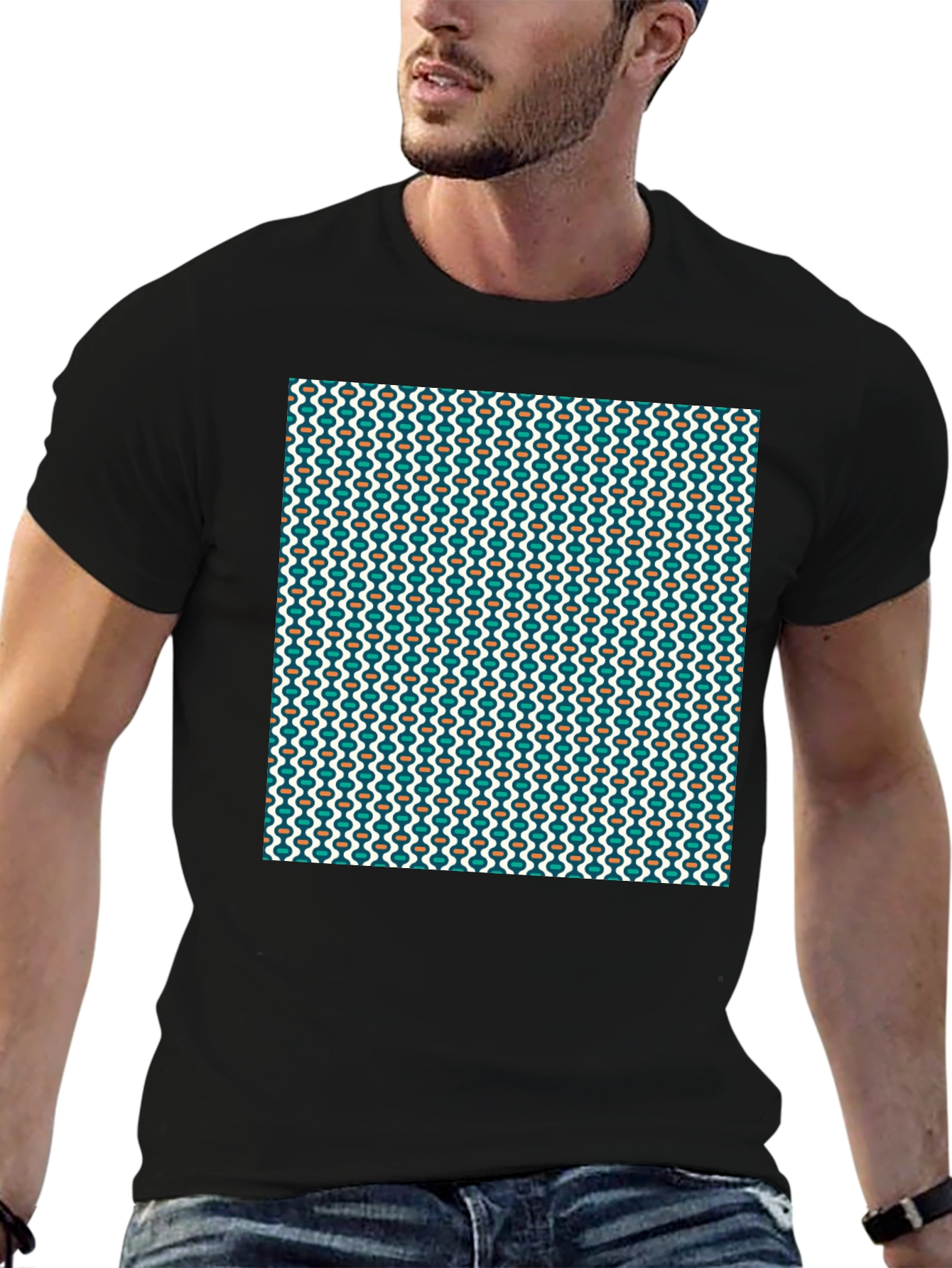 Retro Pattern Black T-Shirt - Stylish Casual Wear