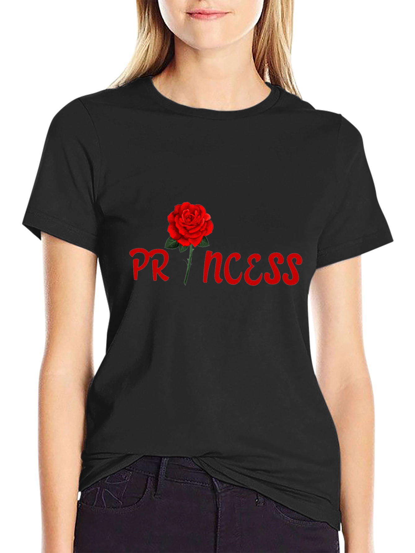 Princess Rose Graphic Tee - Stylish Black Cotton T-Shirt