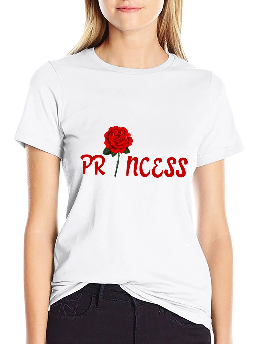 Princess Rose Graphic Tee - Stylish Black Cotton T-Shirt