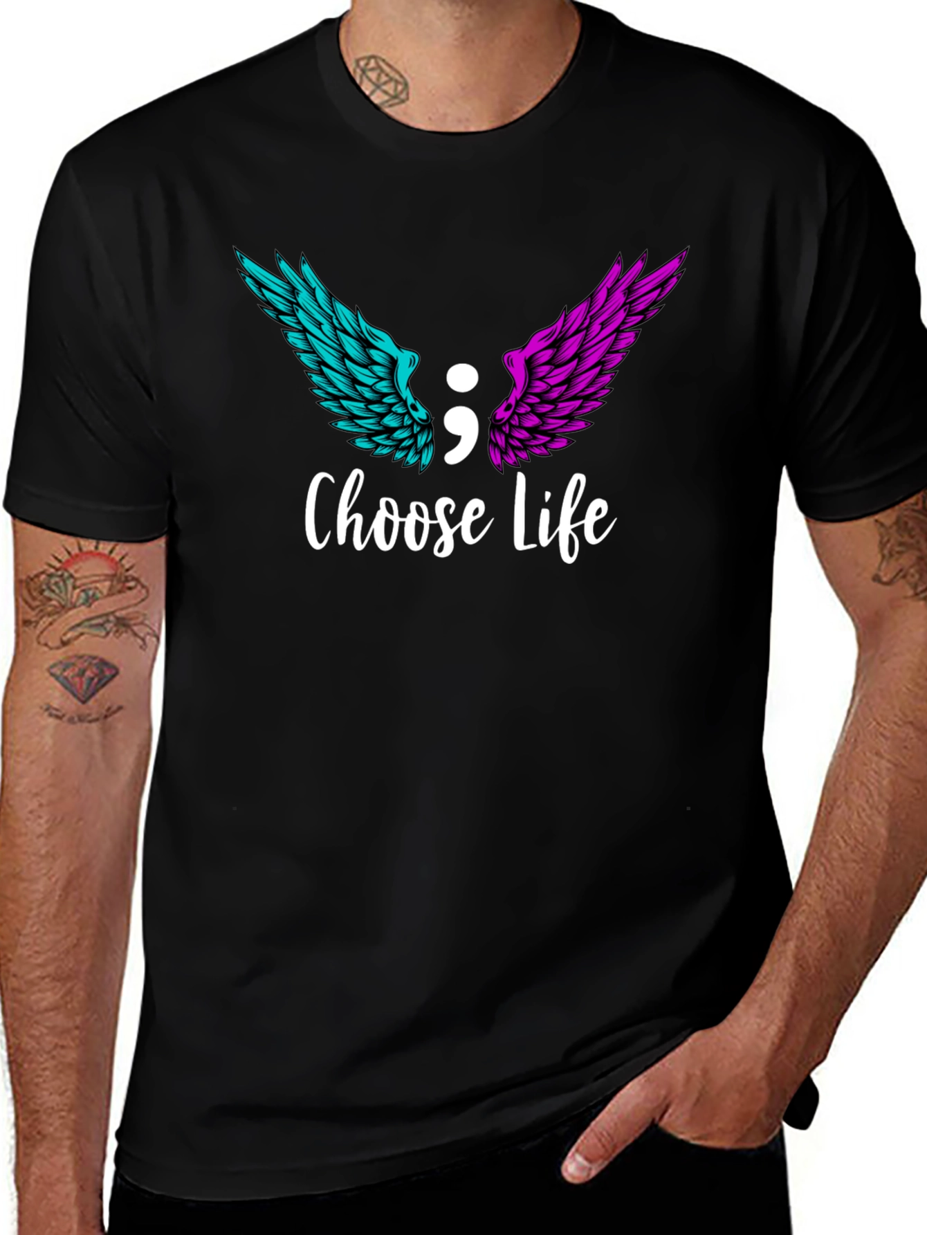 Choose Life Semicolon Wings Graphic T-Shirt