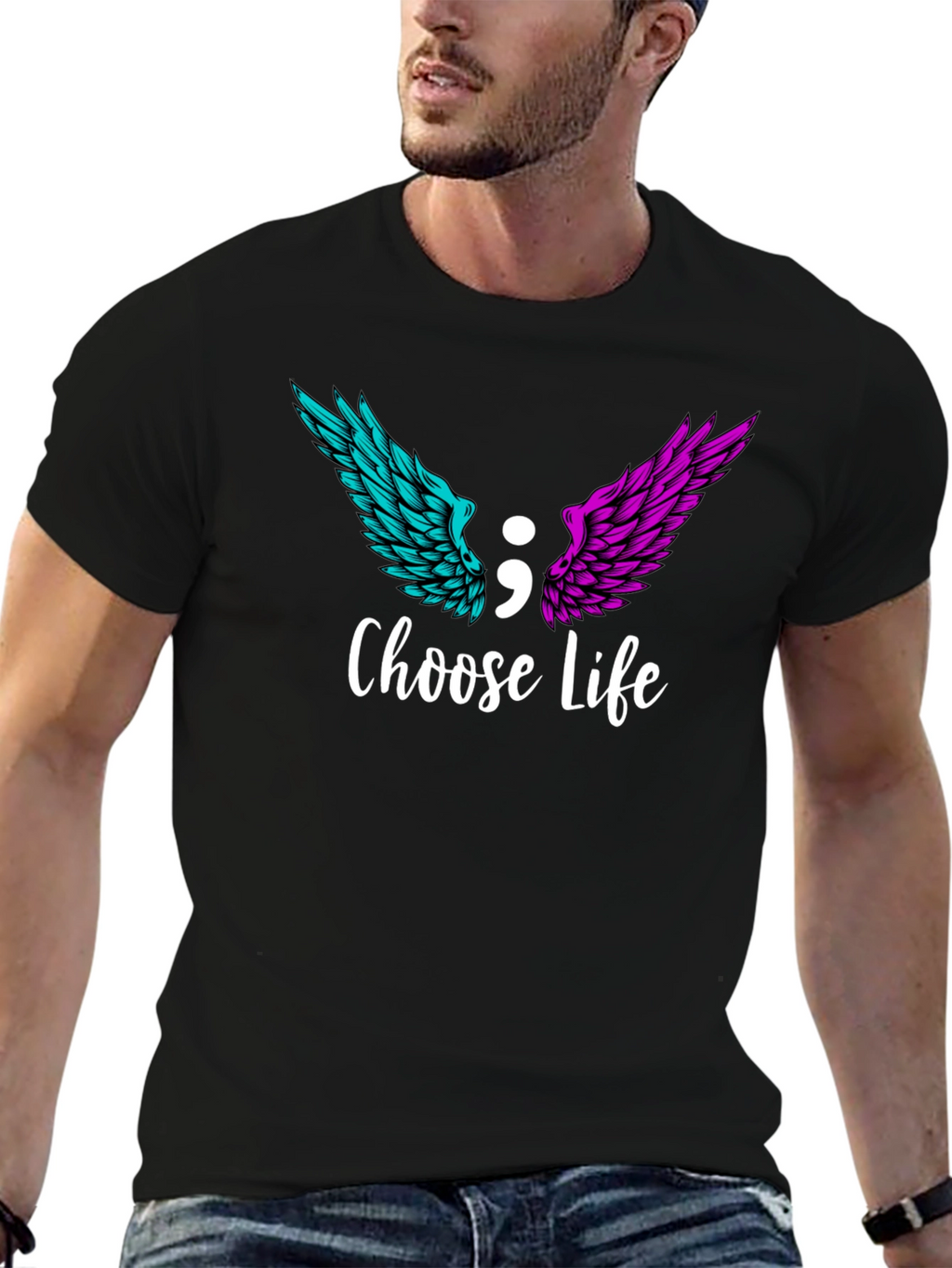Choose Life Semicolon Wings Graphic T-Shirt