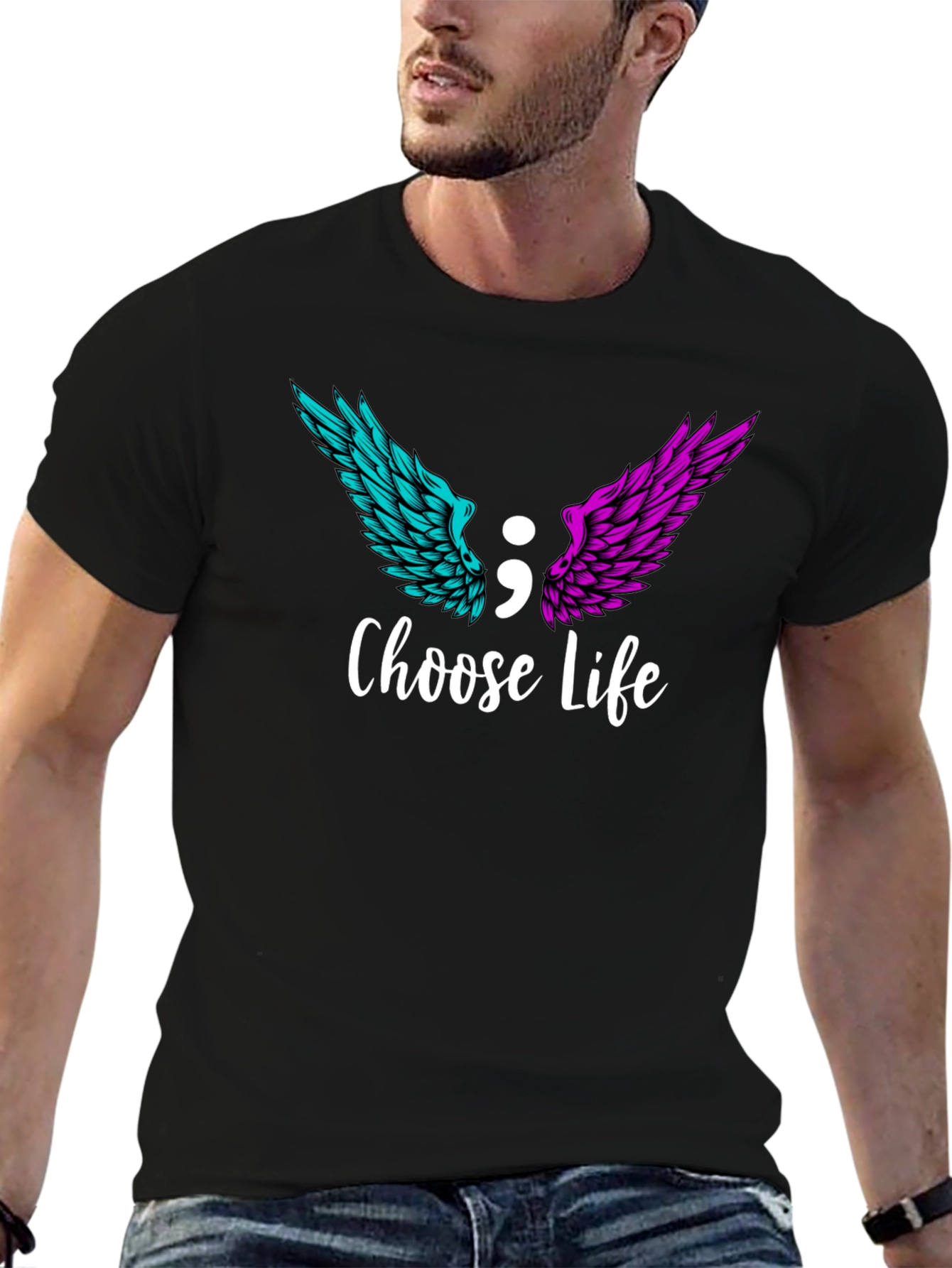 Choose Life Semicolon Wings Graphic T-Shirt