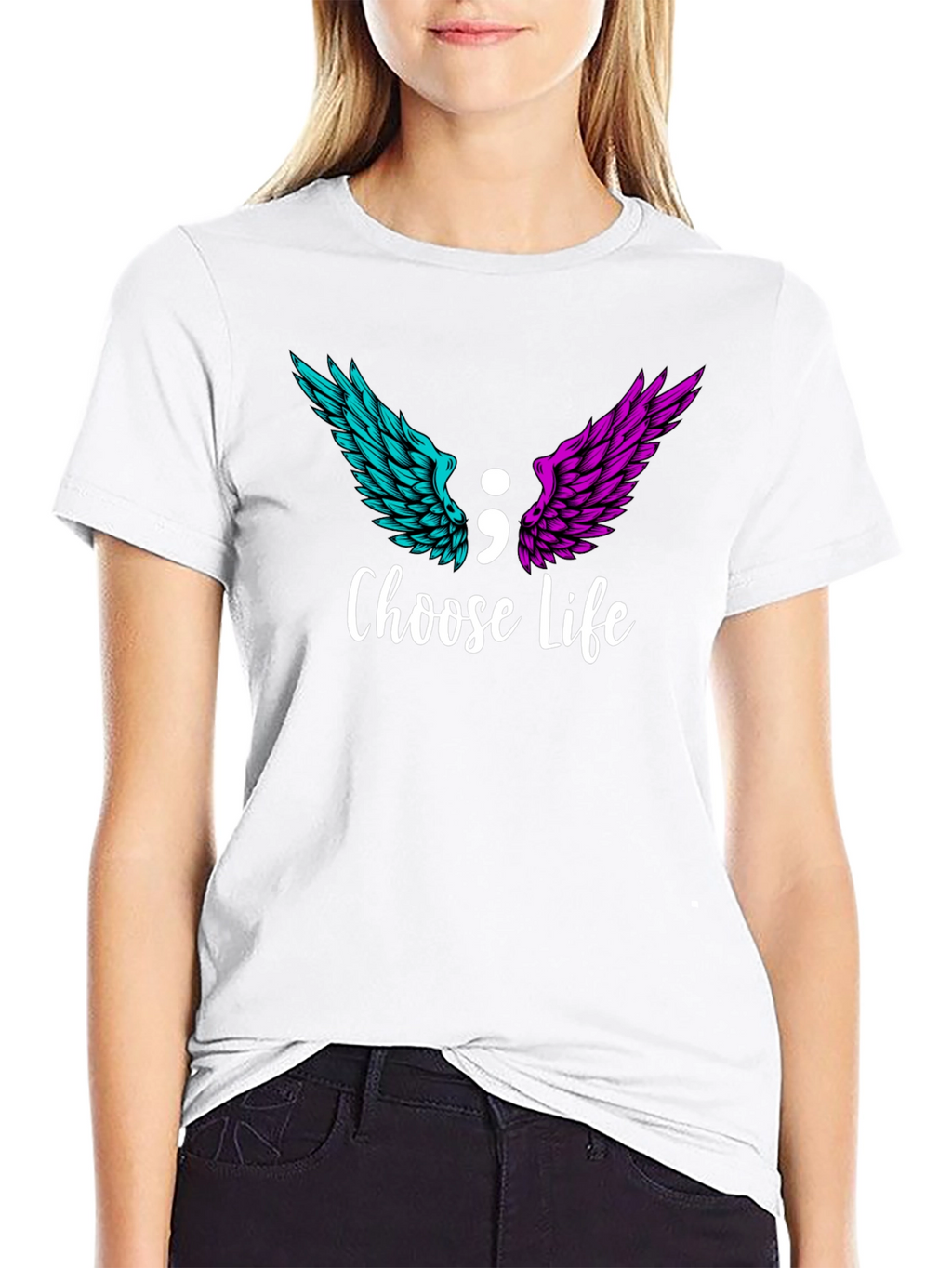 Choose Life Semicolon Wings Graphic T-Shirt