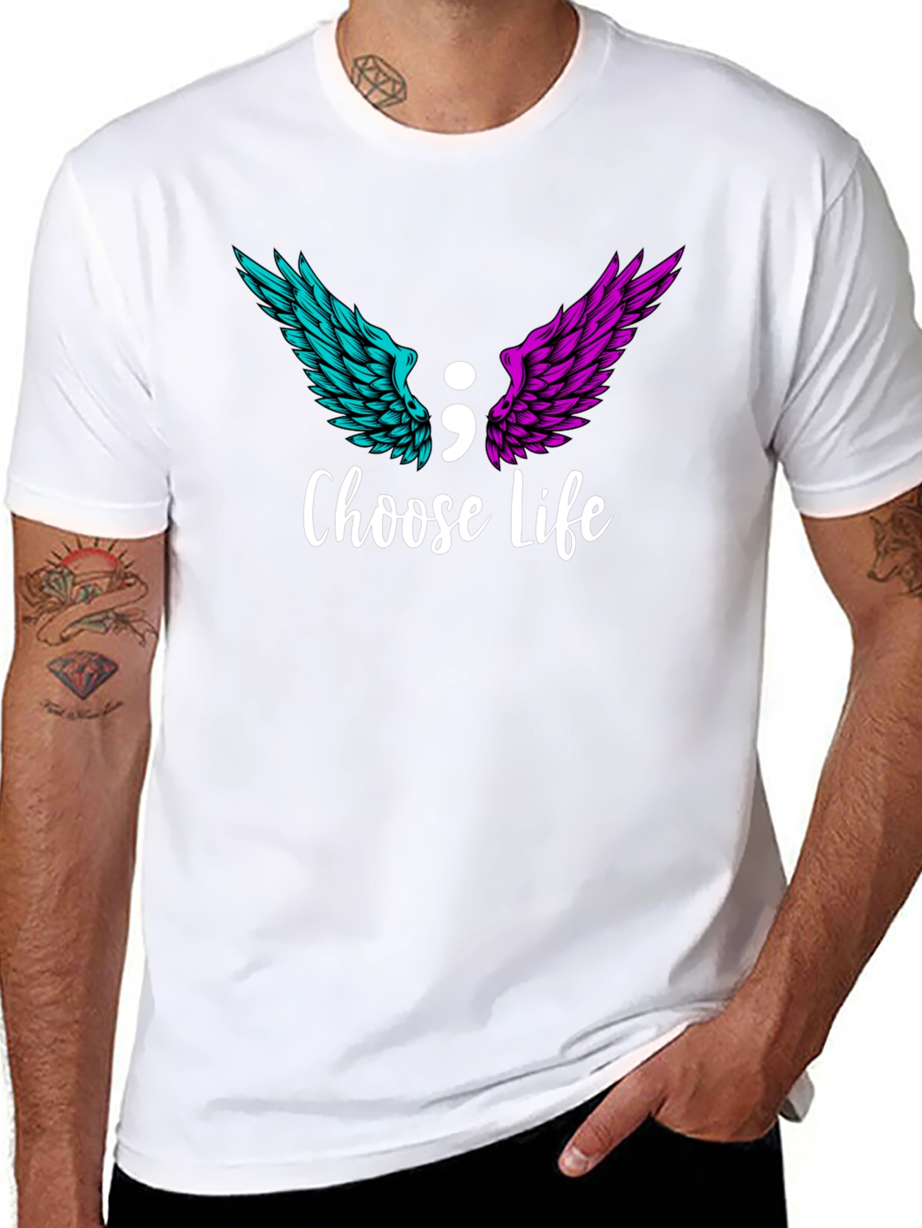 Choose Life Semicolon Wings Graphic T-Shirt