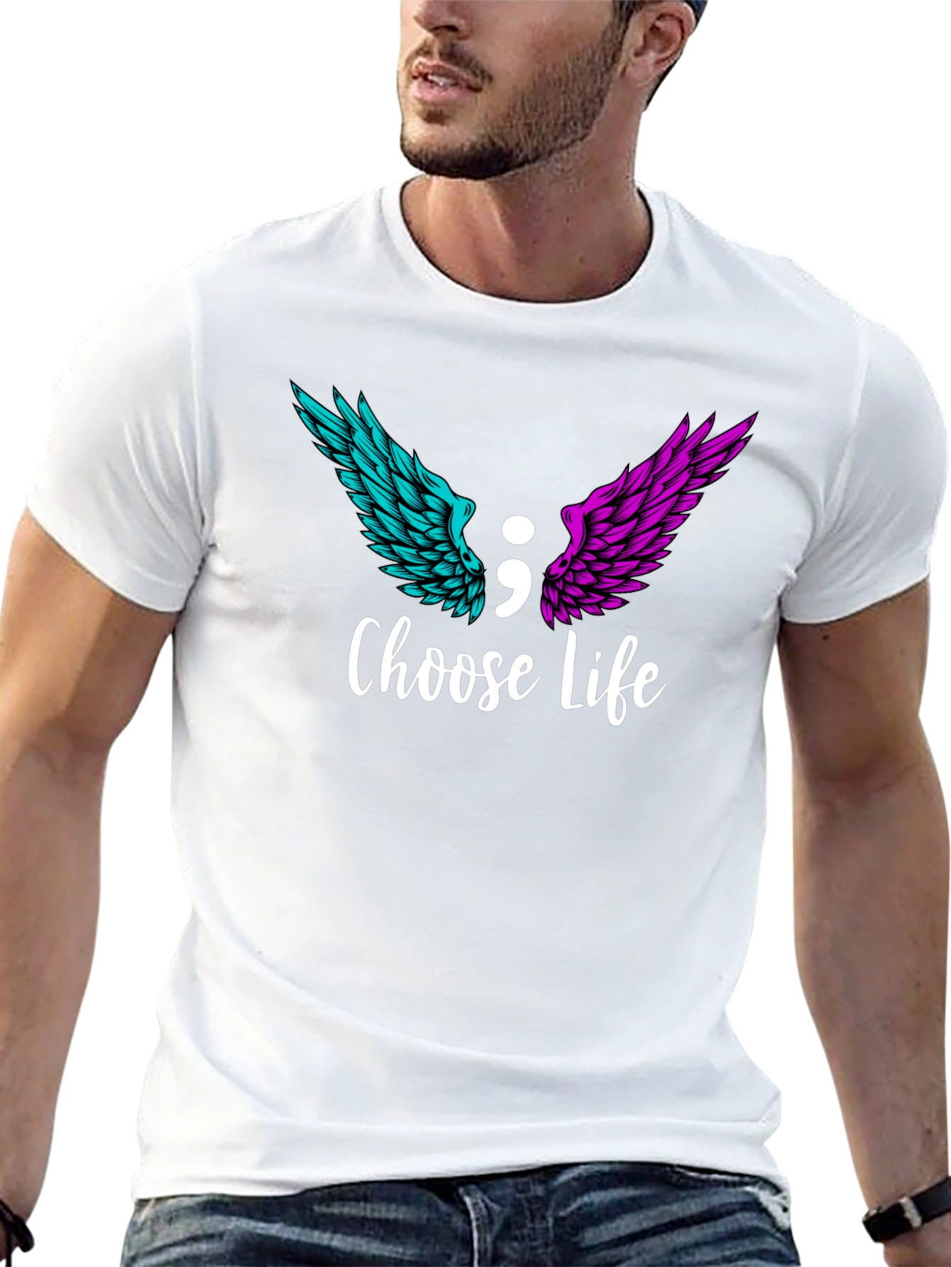 Choose Life Semicolon Wings Graphic T-Shirt