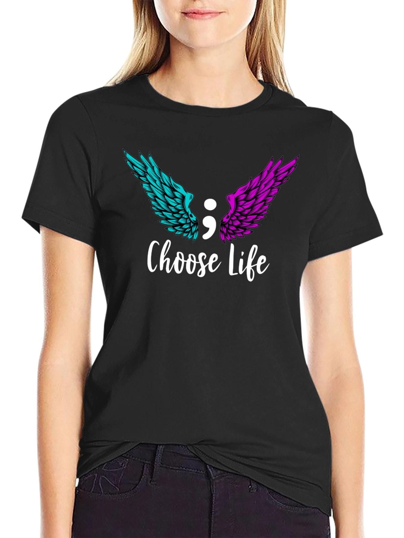 Choose Life Semicolon Wings Graphic T-Shirt