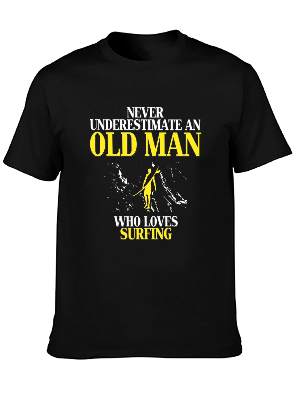 Old Man Surfing T-Shirt - Black