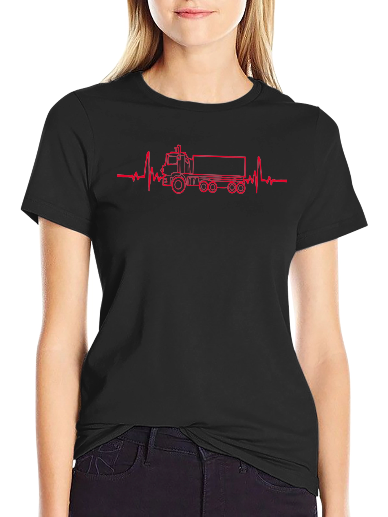 Truck Heartbeat Graphic T-Shirt - Black