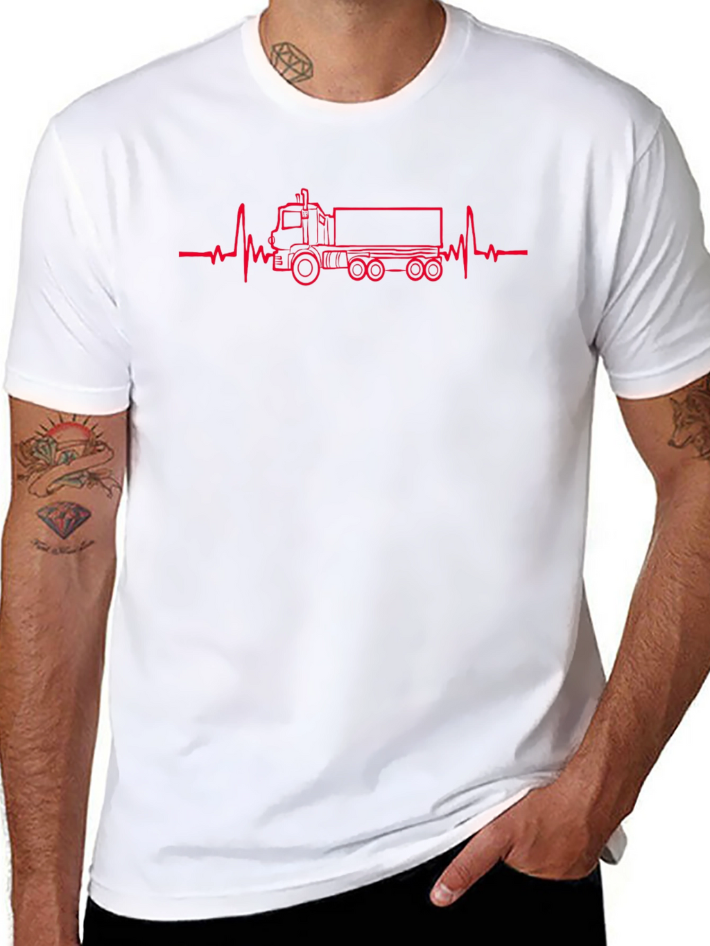 Truck Heartbeat Graphic T-Shirt - Black