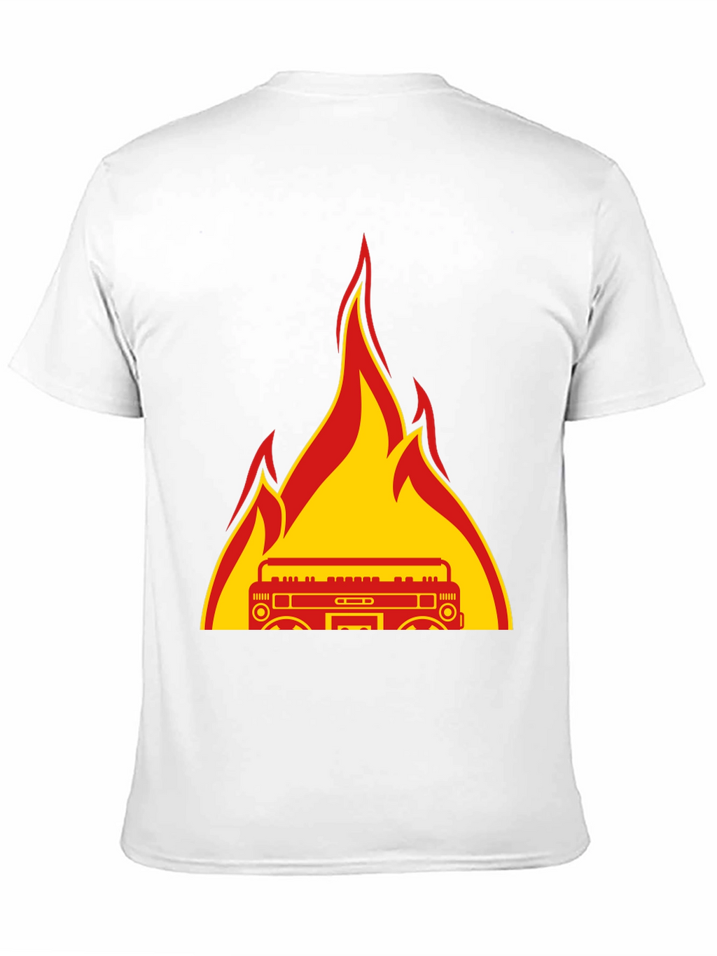 Flaming Boombox Graphic Tee - Retro Style