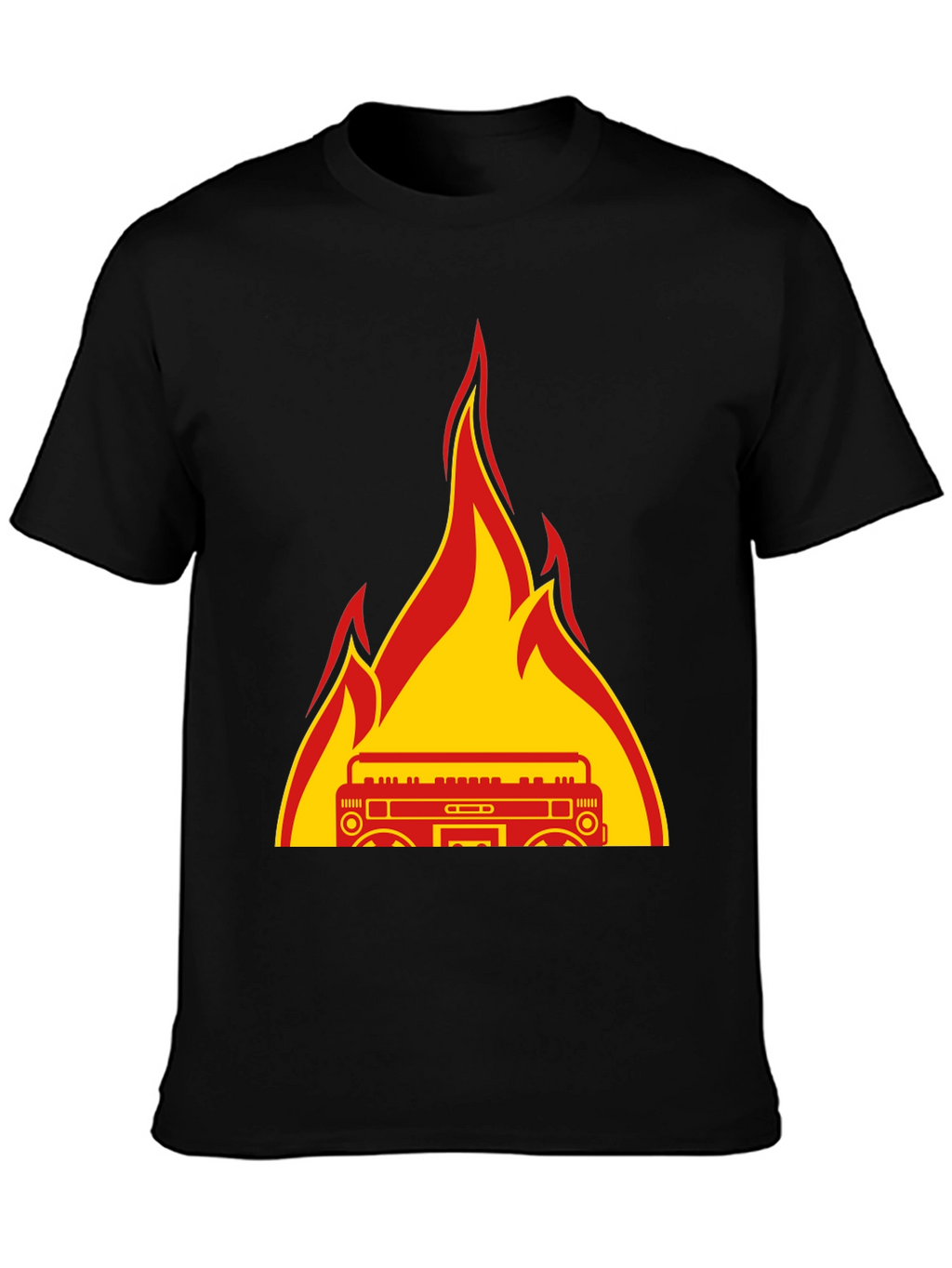 Flaming Boombox Graphic Tee - Retro Style