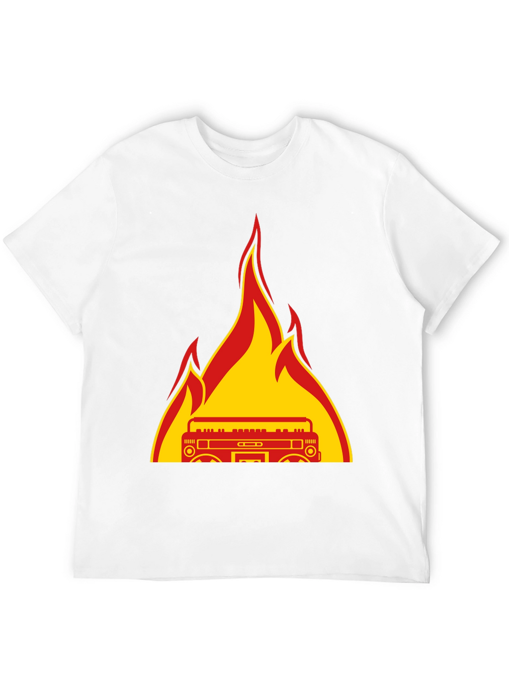 Flaming Boombox Graphic Tee - Retro Style