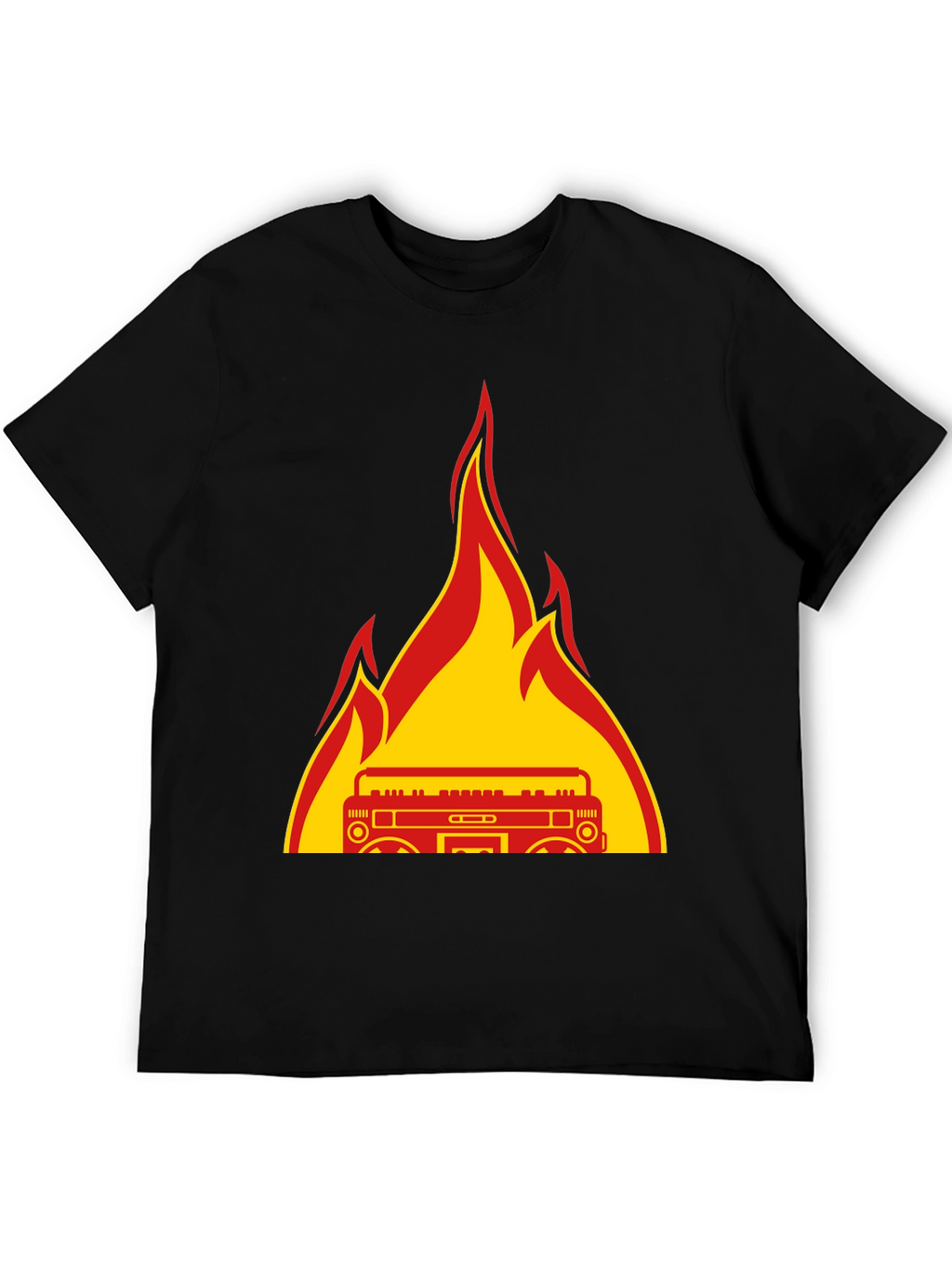Flaming Boombox Graphic Tee - Retro Style