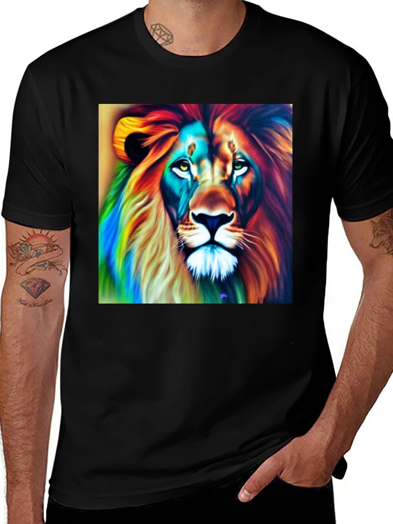 Colorful Lion Graphic Tee - Mens Black T-Shirt