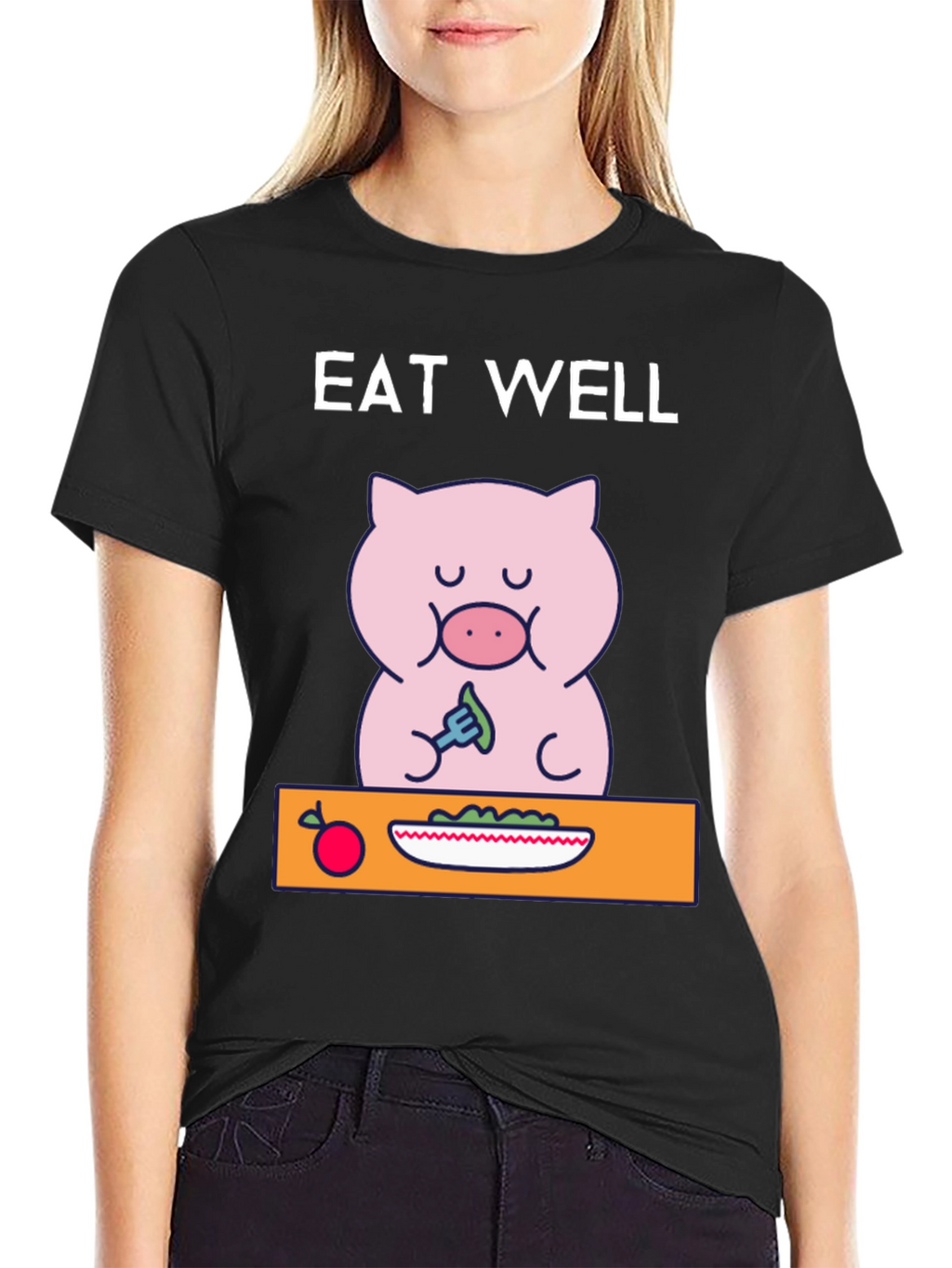 Eat Well Pig T-Shirt - Funny Cartoon Tee