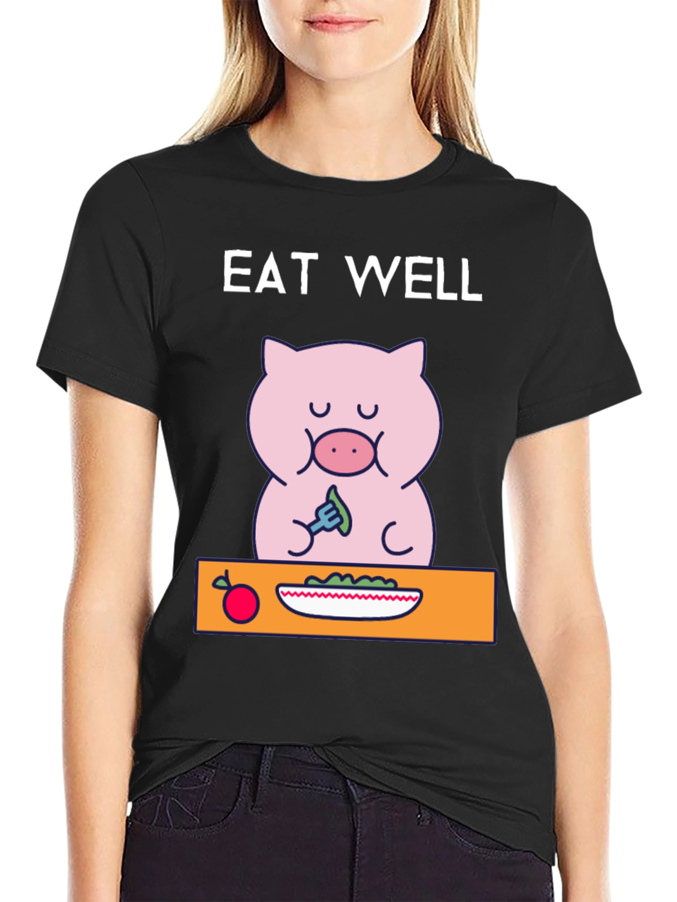 Eat Well Pig T-Shirt - Funny Cartoon Tee