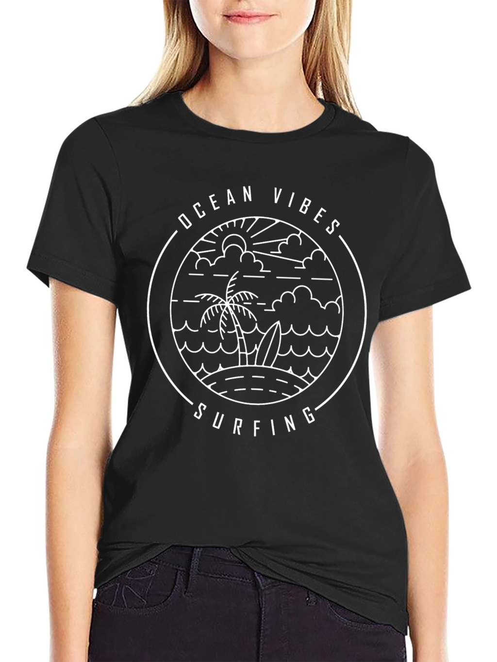 Ocean Vibes Surfing Graphic Tee - Black