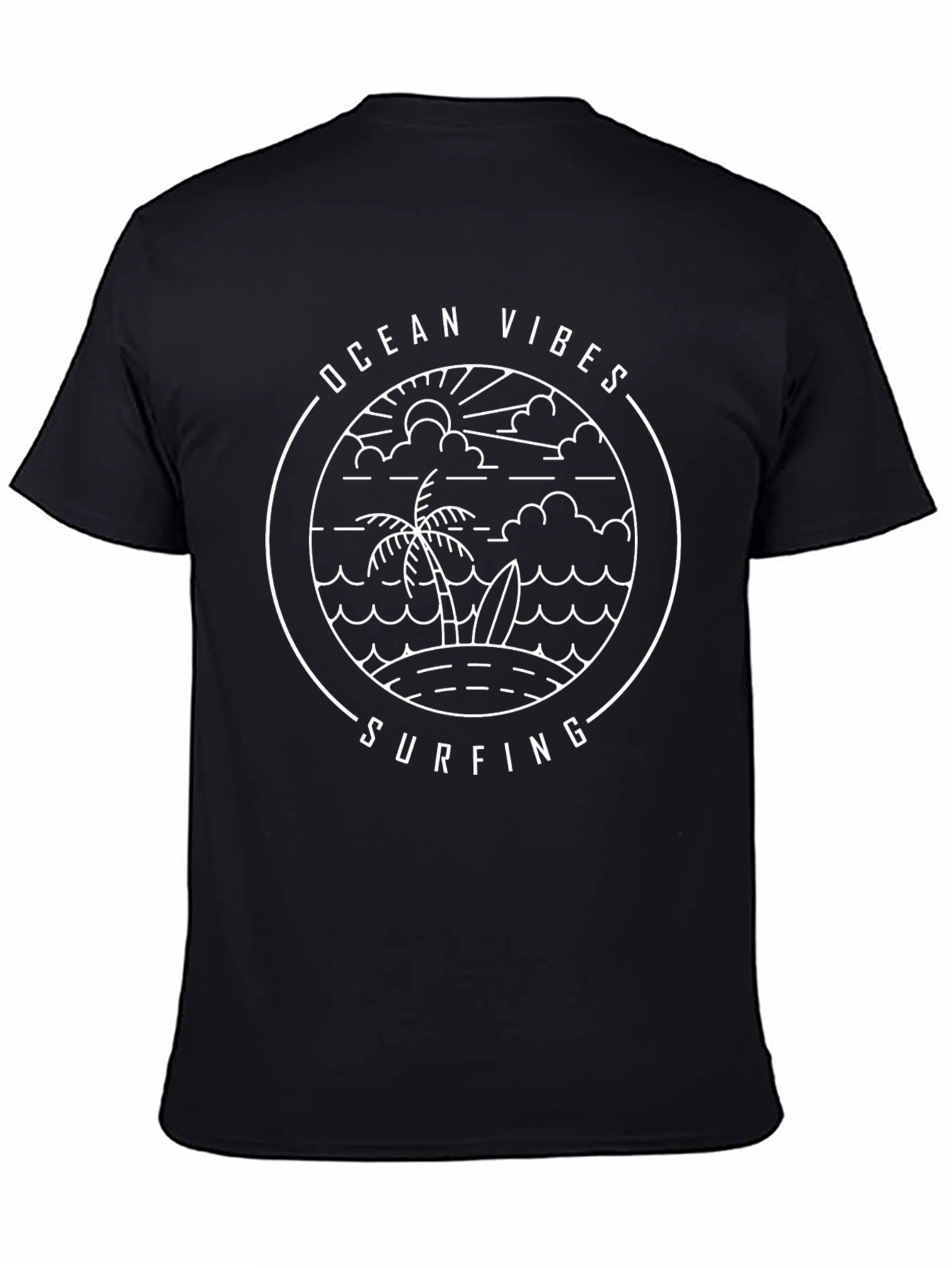 Ocean Vibes Surfing Graphic Tee - Black