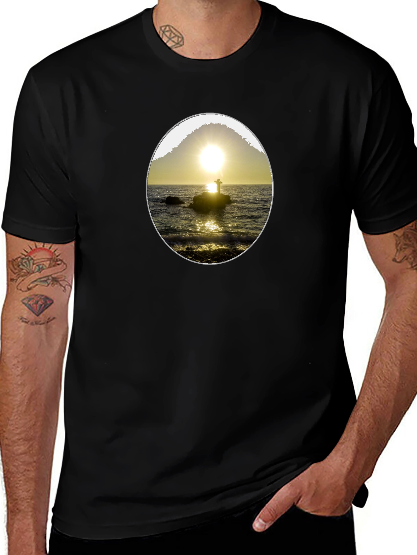 Sunset Silhouette Graphic Tee - Black