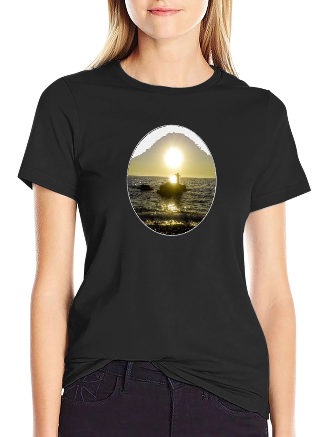 Sunset Silhouette Graphic Tee - Black