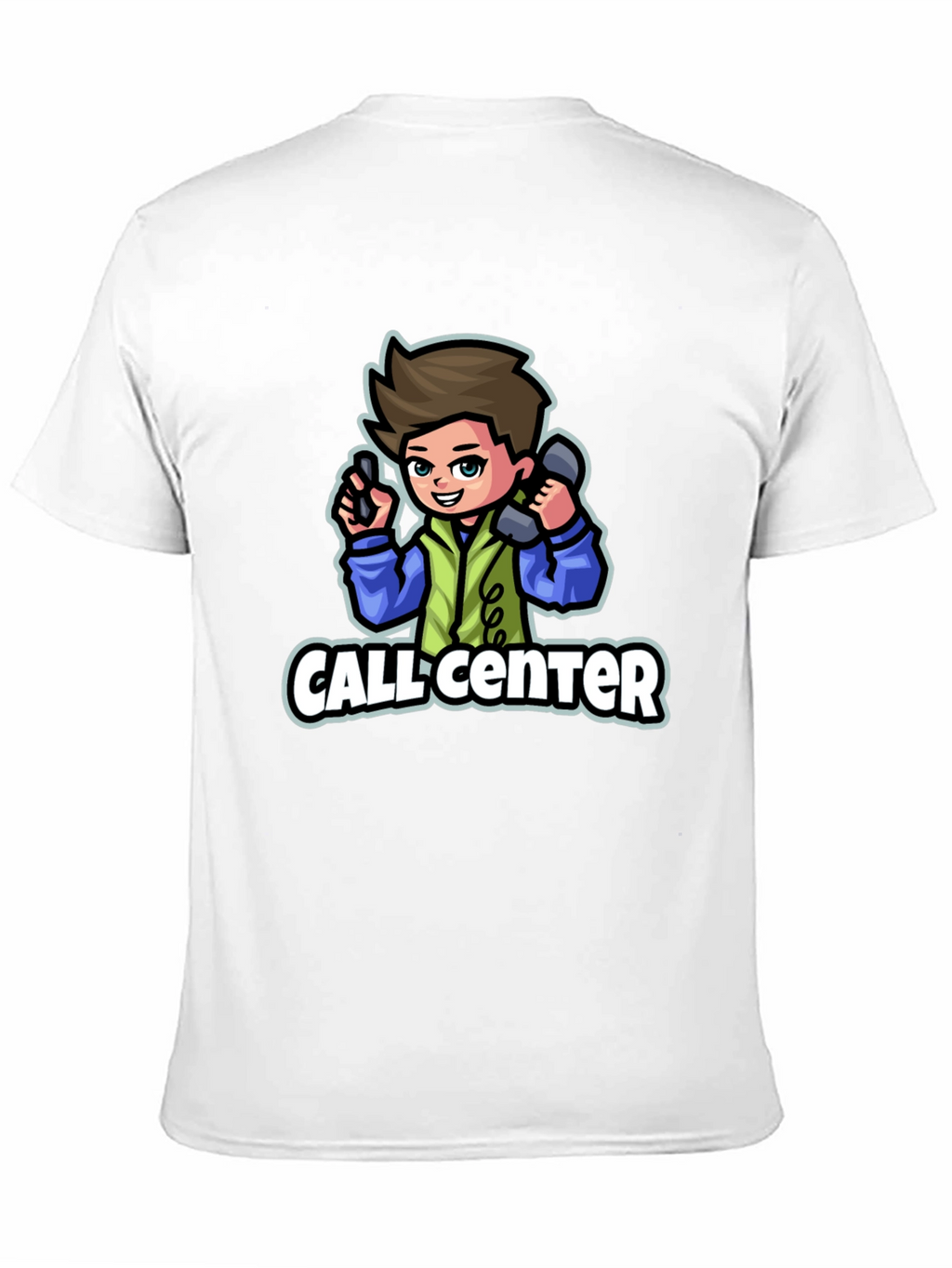 Call Center Cartoon Graphic T-Shirt - Black