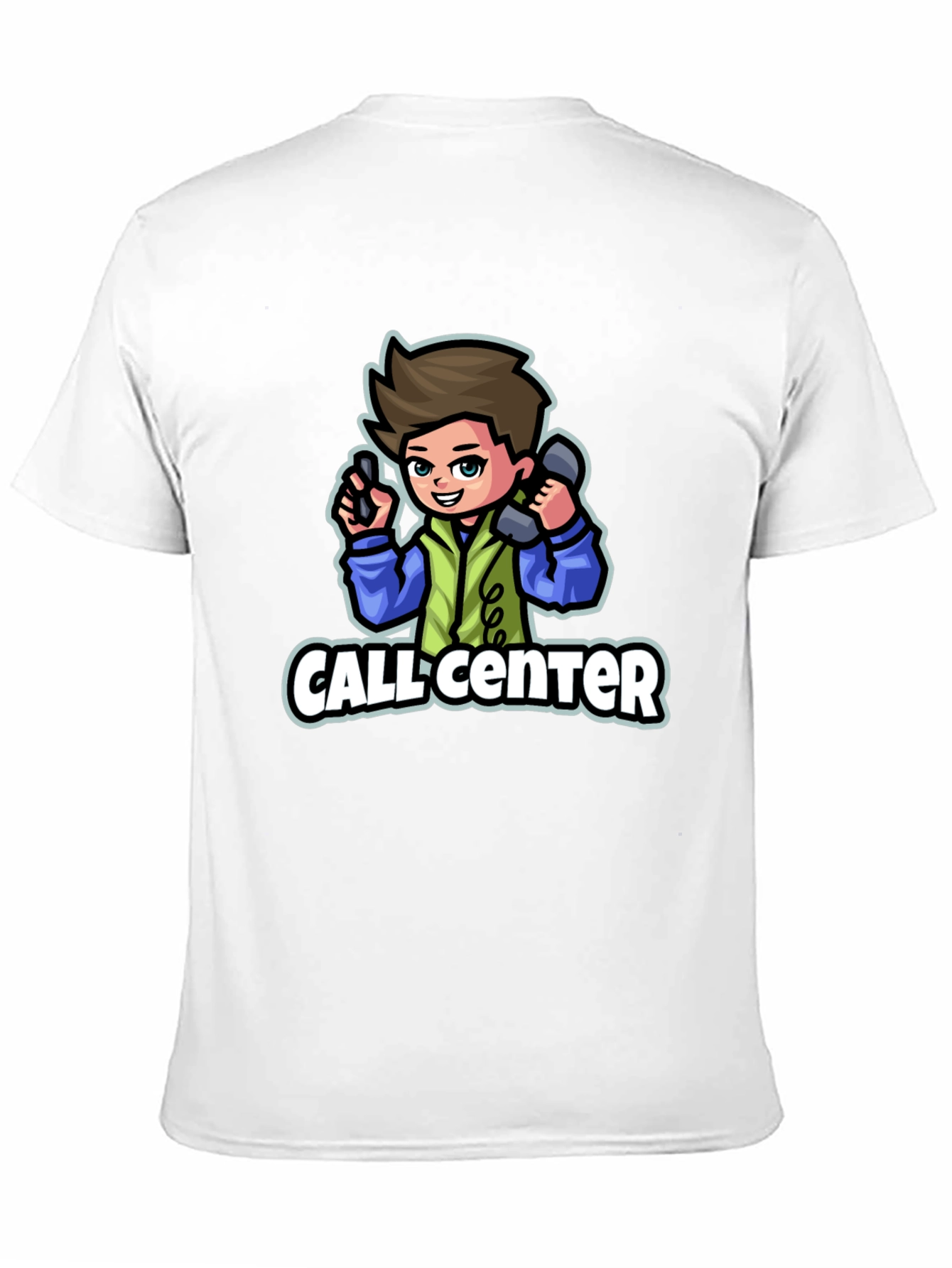 Call Center Cartoon Graphic T-Shirt - Black