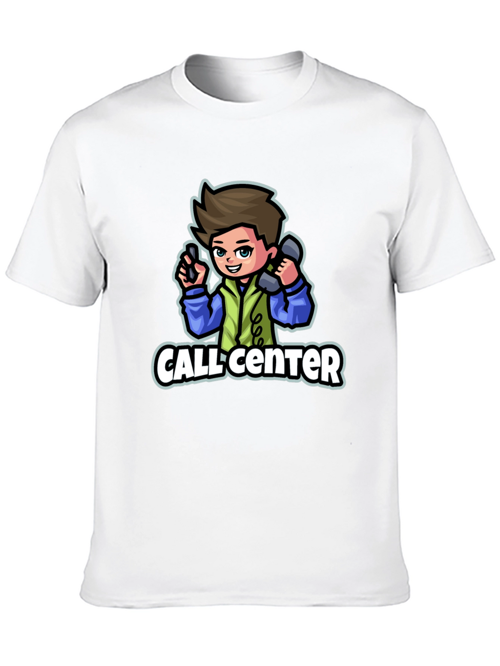 Call Center Cartoon Graphic T-Shirt - Black