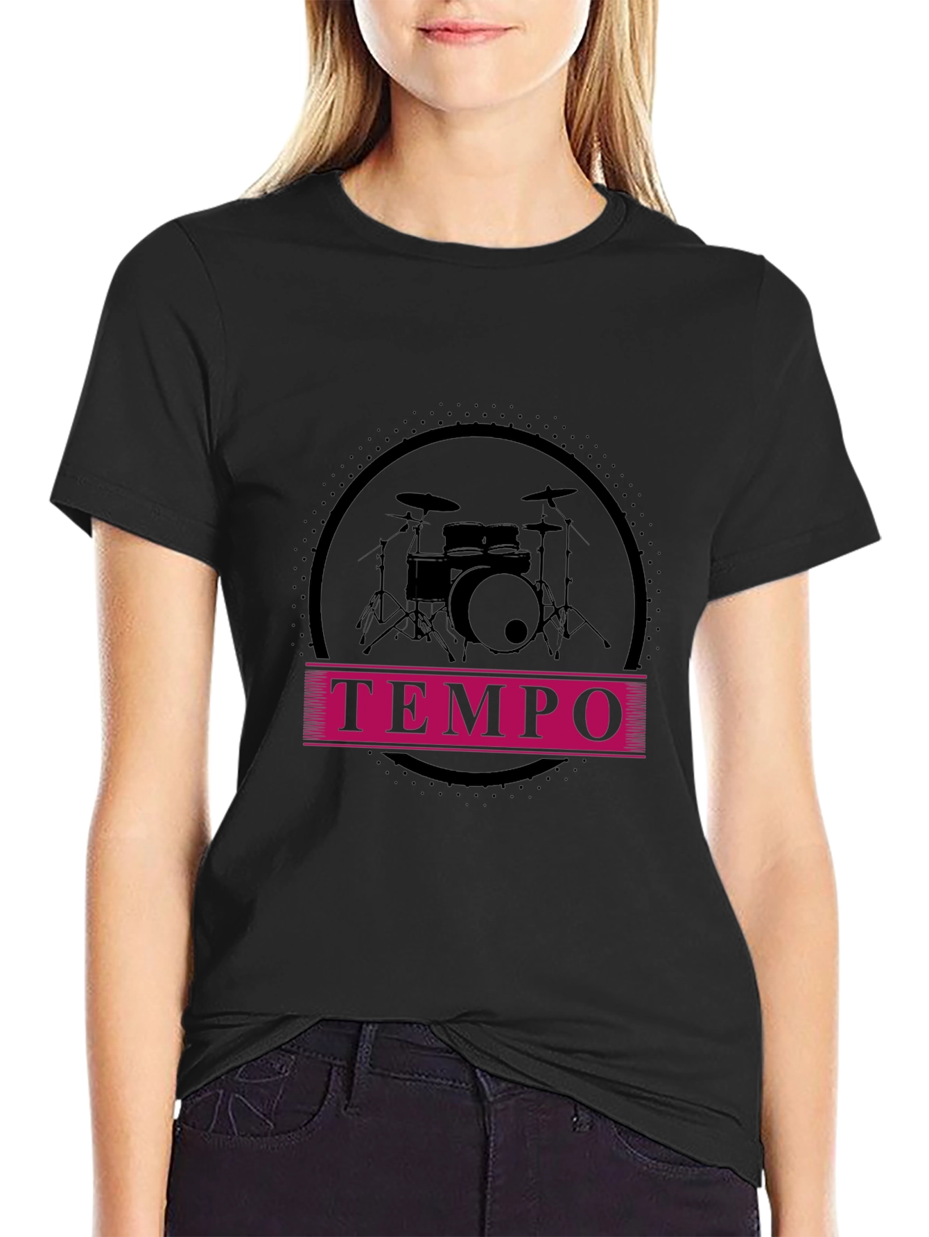 Tempo Drummer Tee - Black Graphic Music Shirt