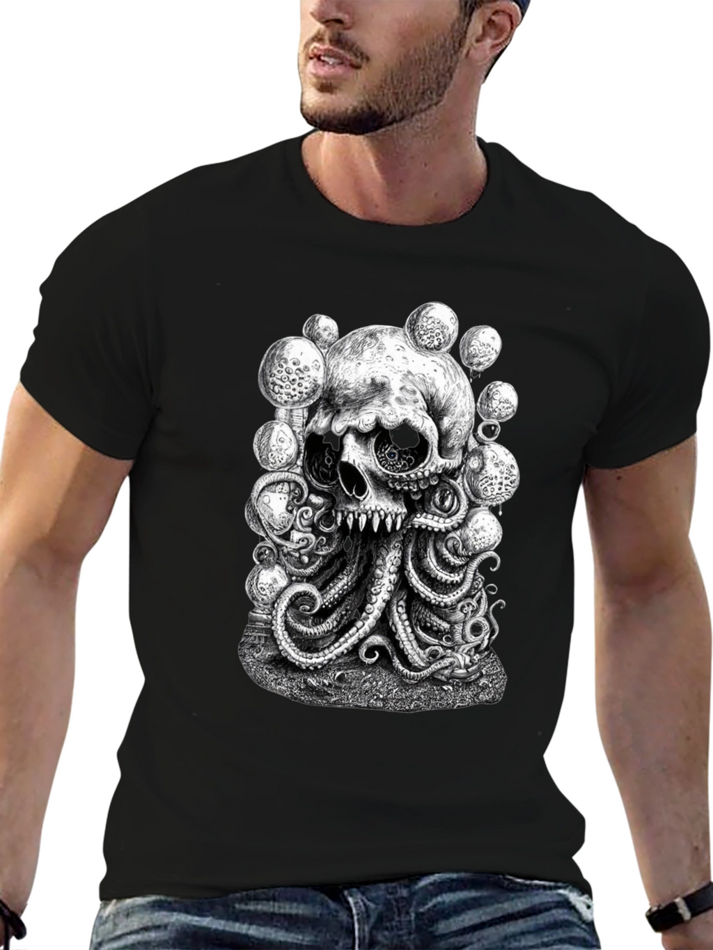 Skull Octopus Graphic Black T-Shirt