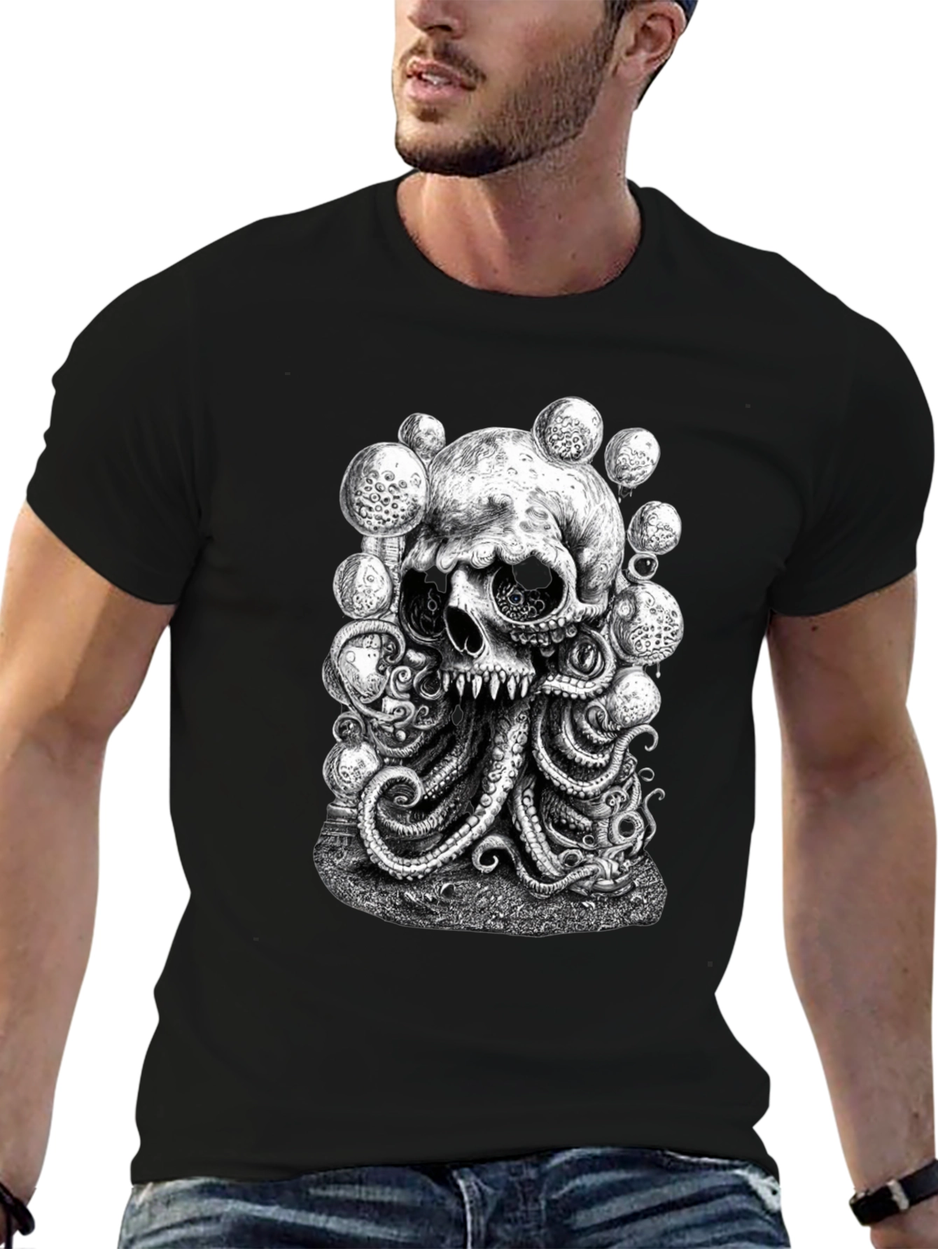 Skull Octopus Graphic Black T-Shirt