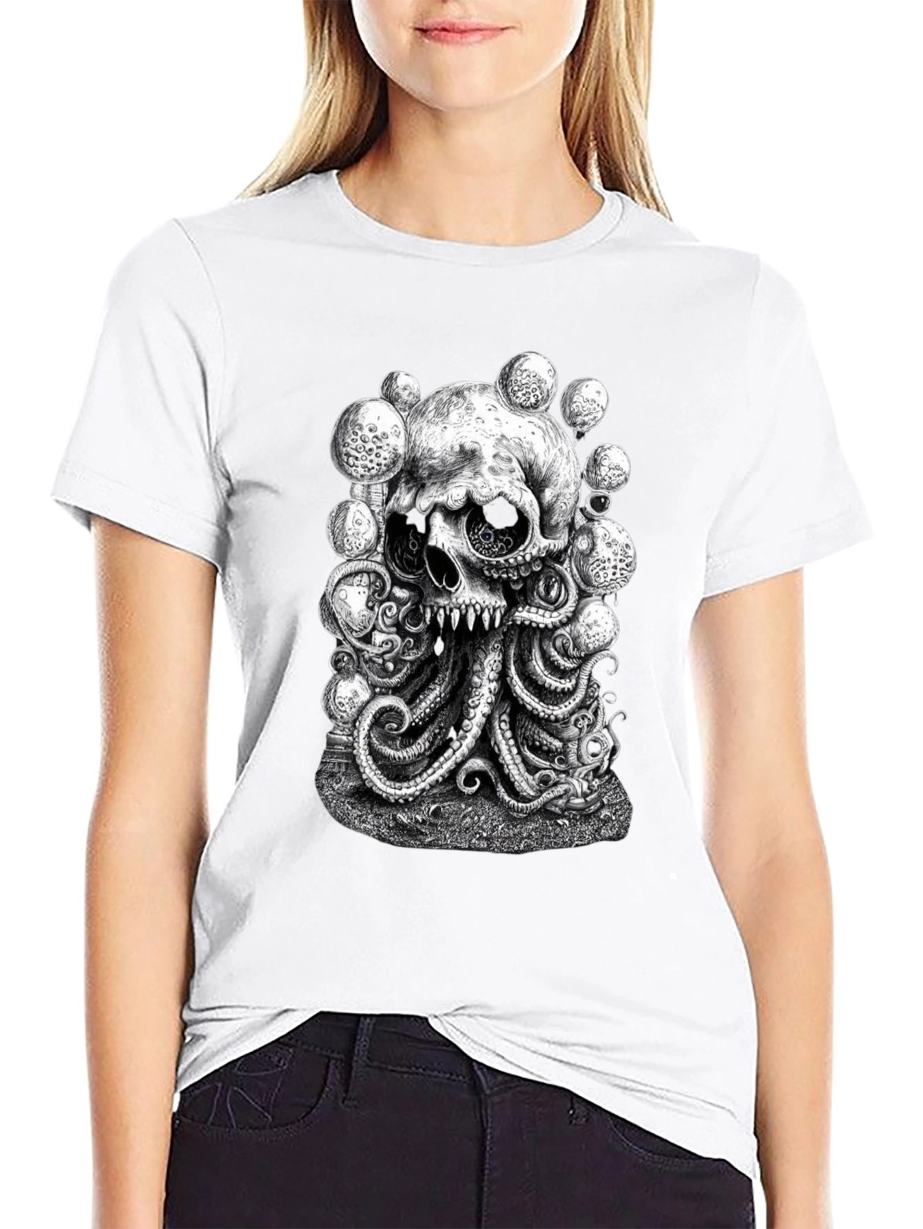 Skull Octopus Graphic Black T-Shirt